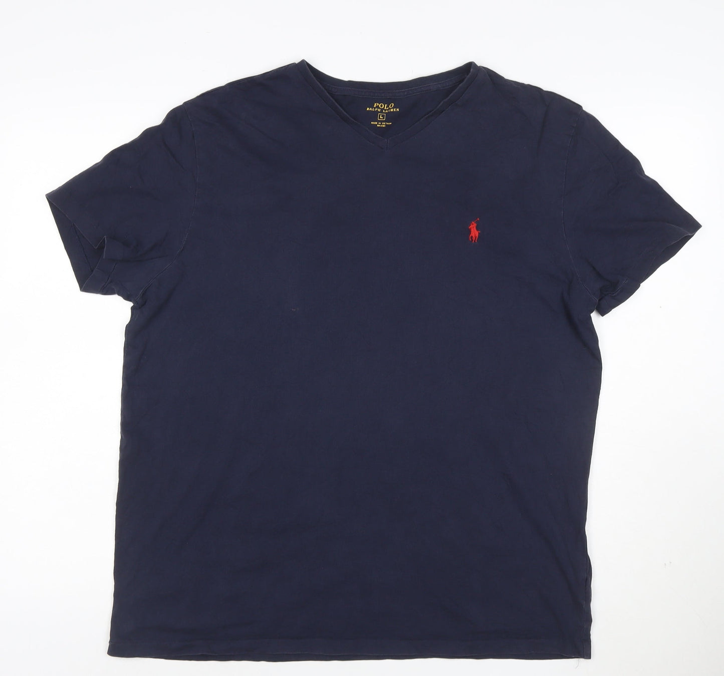 Polo Ralph Lauren Men's Navy Blue Cotton V-Neck T-Shirt L