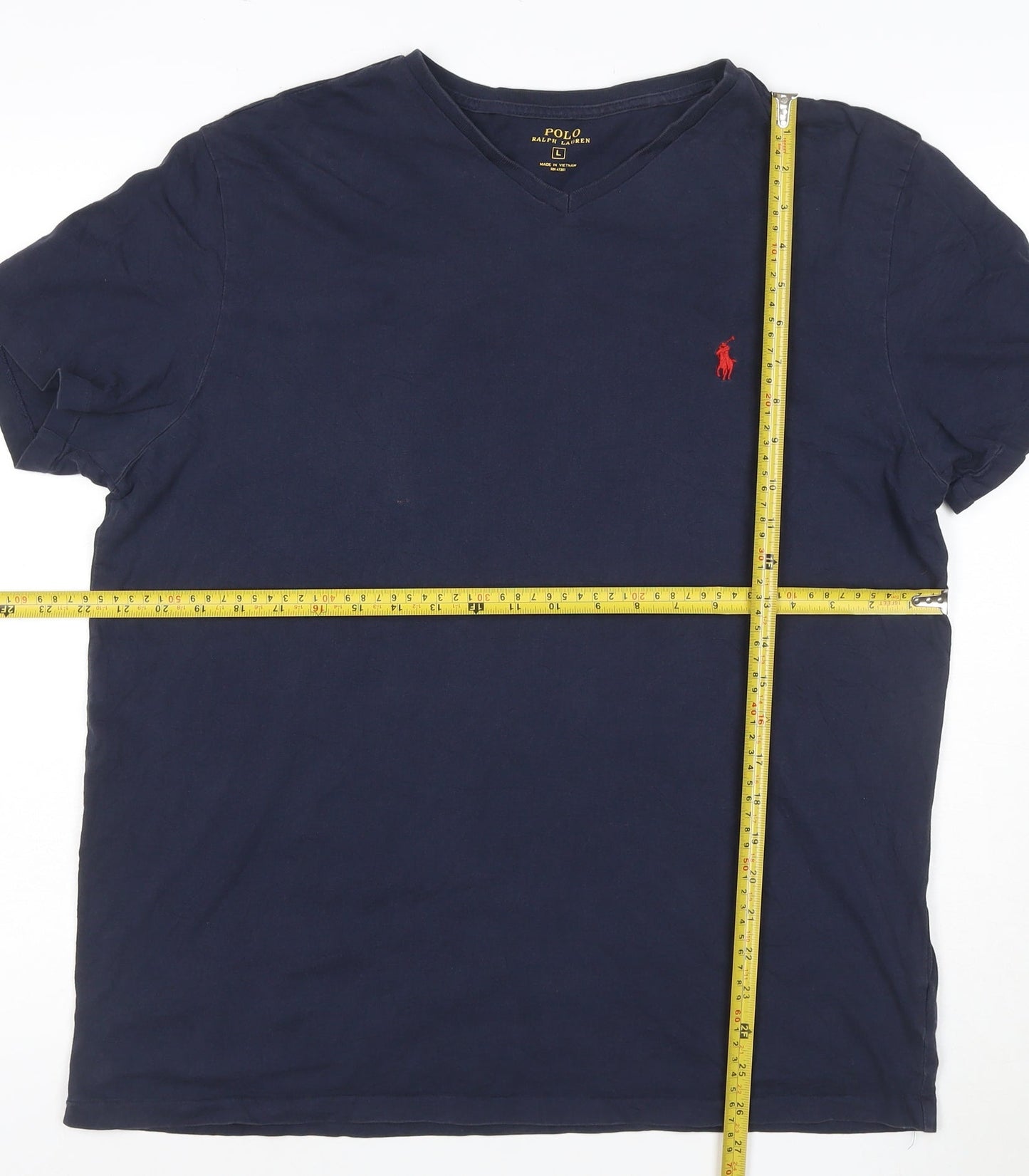 Polo Ralph Lauren Men's Navy Blue Cotton V-Neck T-Shirt L
