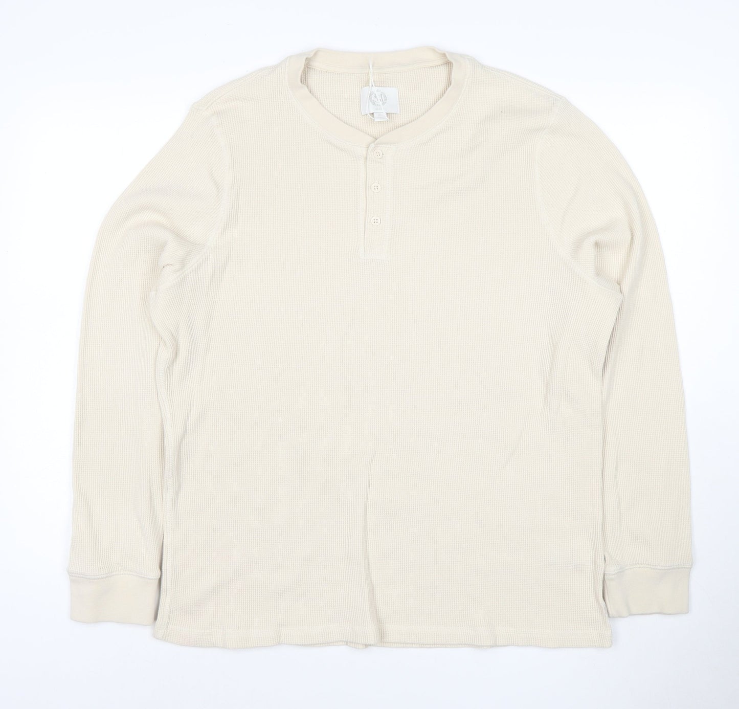 Marks and Spencer Women Beige XL Henley Waffle Knit Cotton Jumper