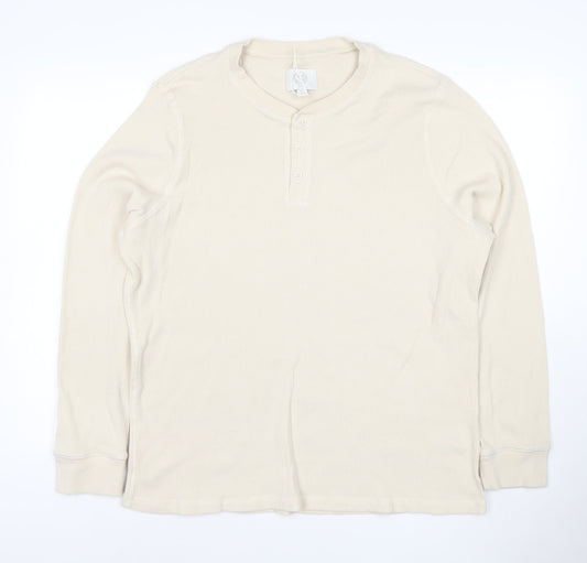 Marks and Spencer Women Beige XL Henley Waffle Knit Cotton Jumper