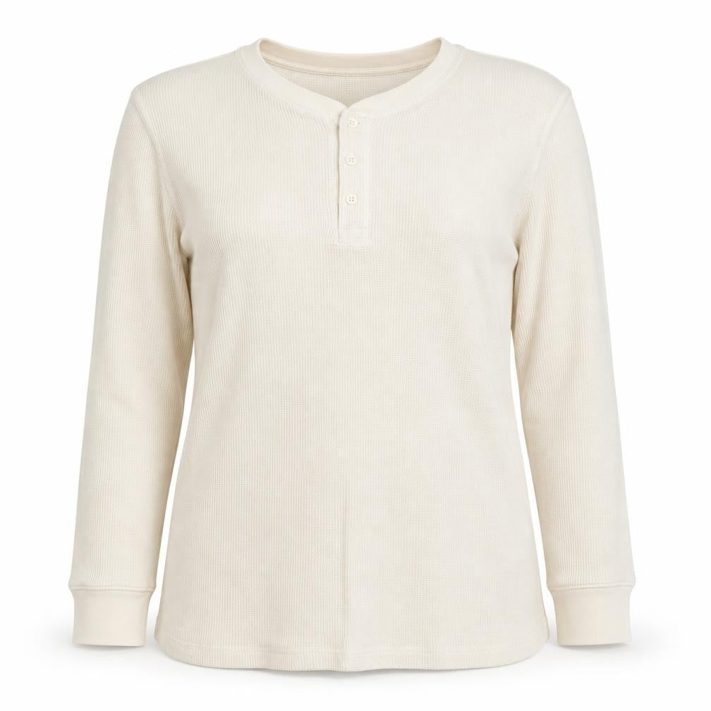 Marks & Spencer Women Beige XL Henley Waffle Knit Cotton Jumper