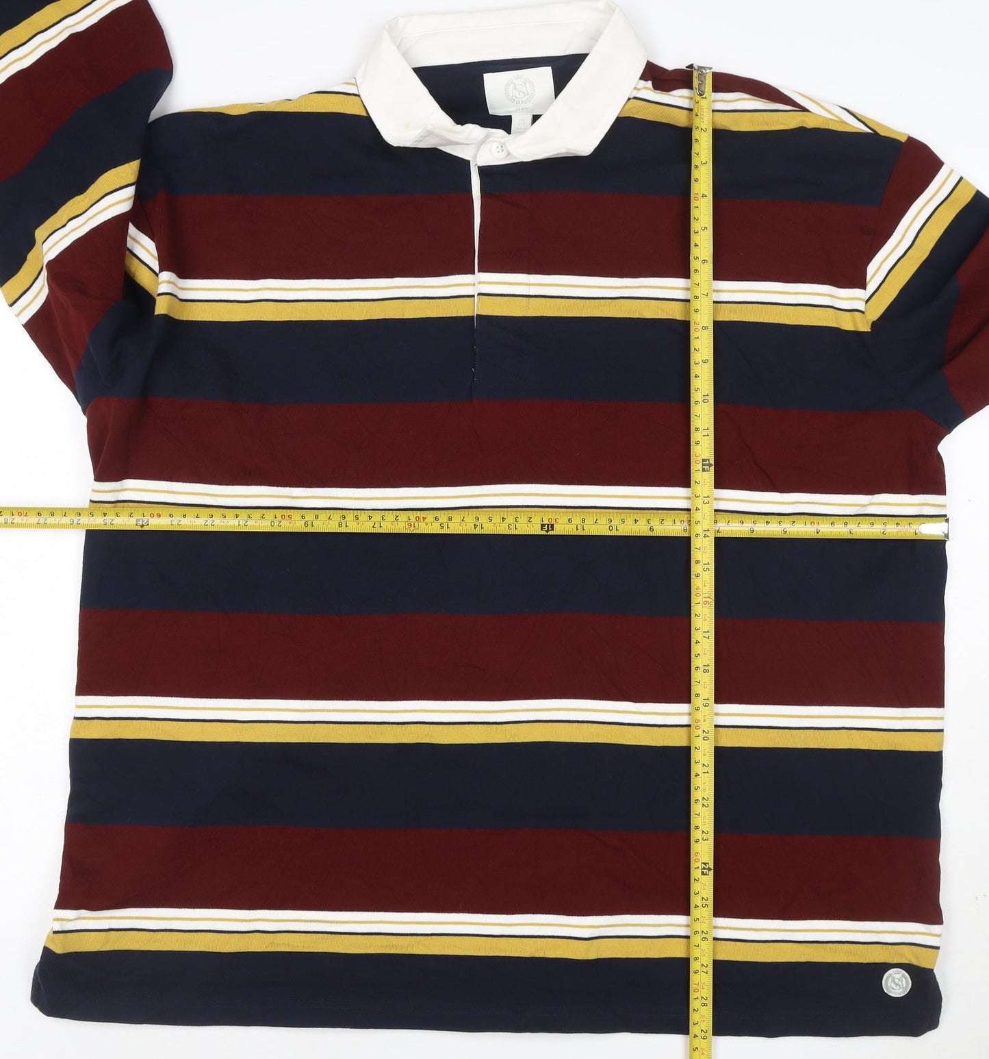 Marks and Spencer Men’s Multicoloured 2XL Striped Long Sleeve Polo