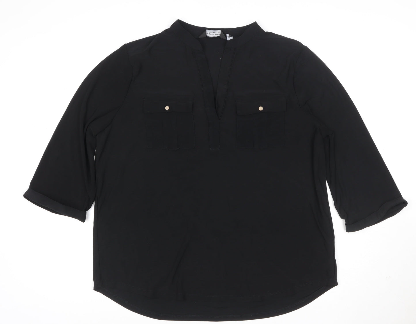 Dorothy Perkins Womens Black V-Neck Tunic Blouse Size 16 3/4 Sleeve