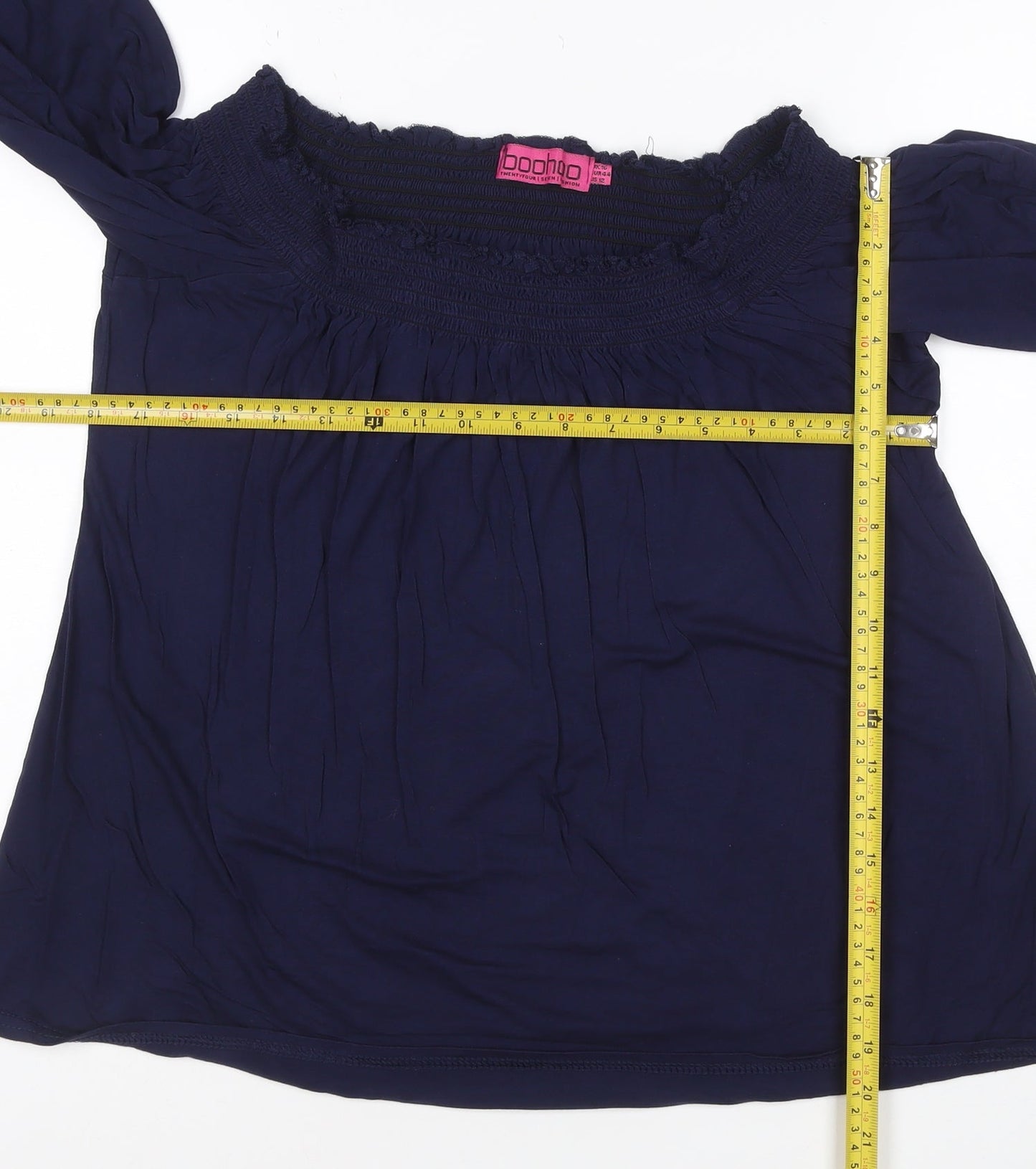 Boohoo Women's Blue Off Shoulder Long Sleeve Tunic Blouse Size 16