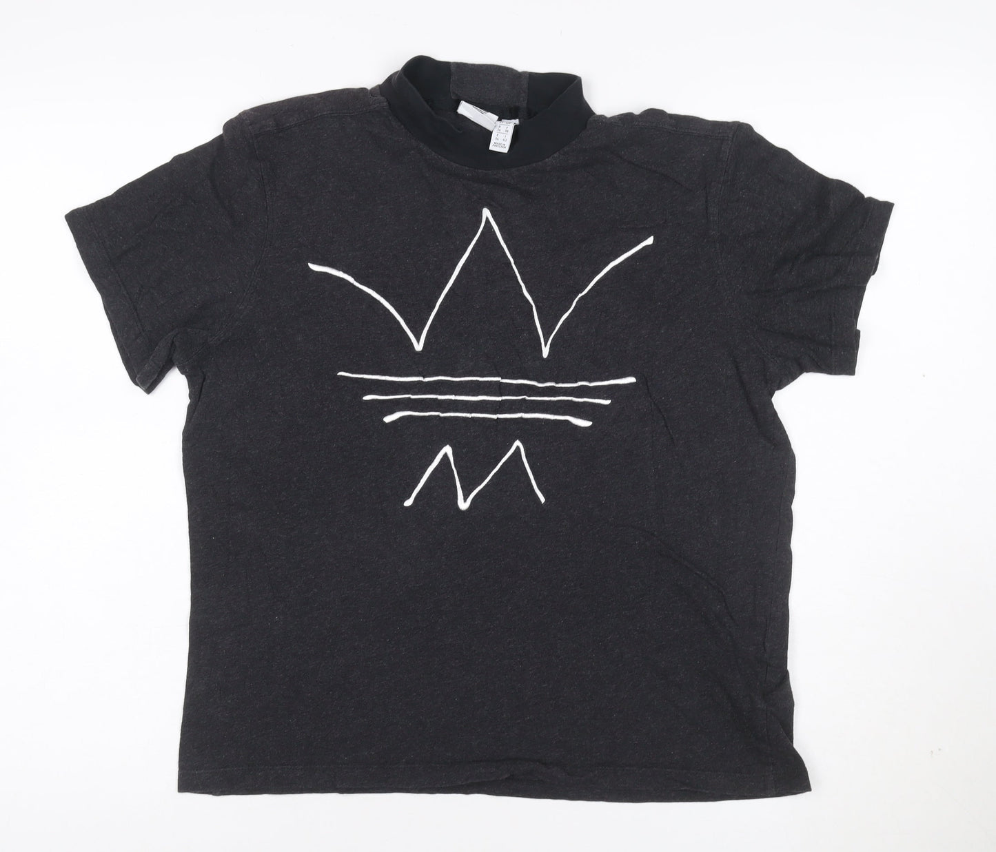 Adidas Women Black Short Sleeve Mock Neck Cotton T-Shirt Size 10