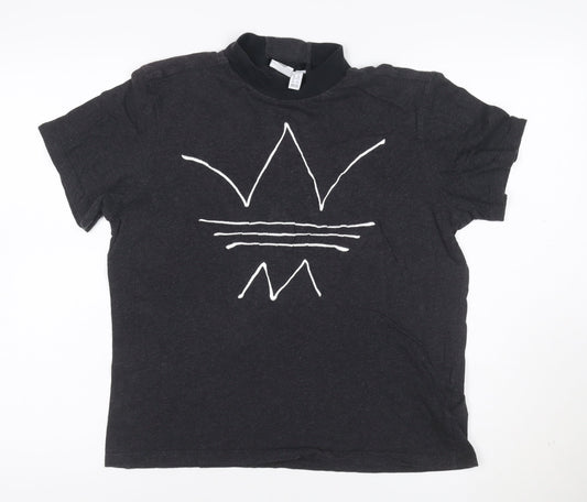 Adidas Women Black Short Sleeve Mock Neck Cotton T-Shirt Size 10