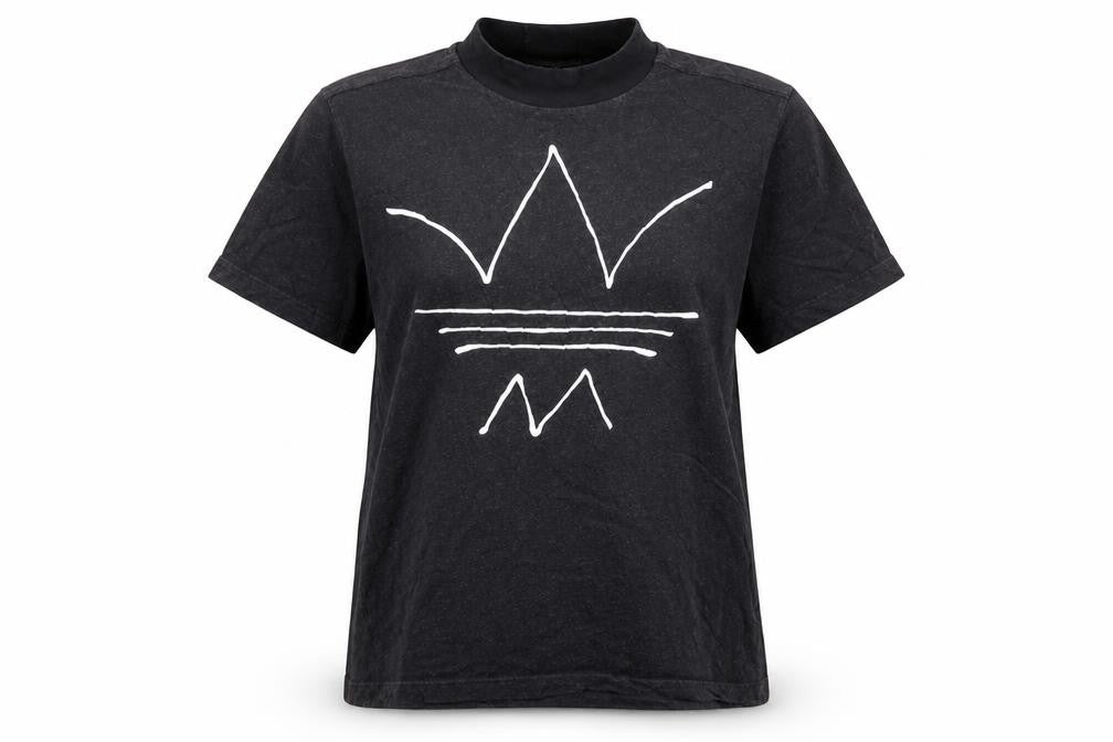 Adidas Women Black Short Sleeve Mock Neck Cotton T-Shirt Size 10