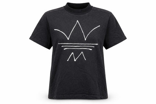 Adidas Women Black Short Sleeve Mock Neck Cotton T-Shirt Size 10