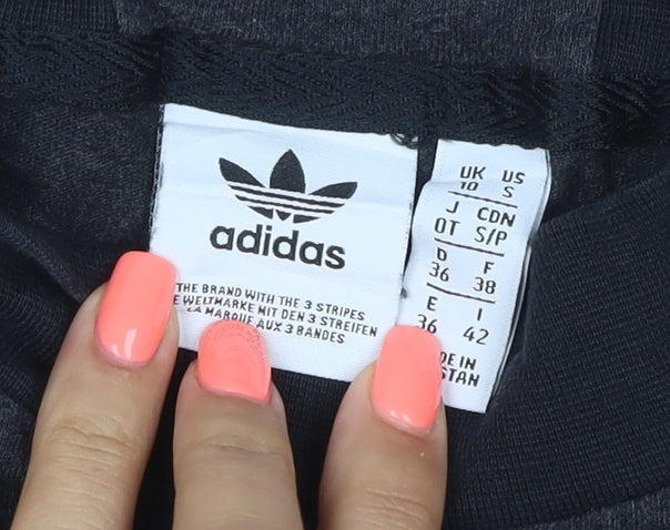 Adidas Women Black Short Sleeve Mock Neck Cotton T-Shirt Size 10