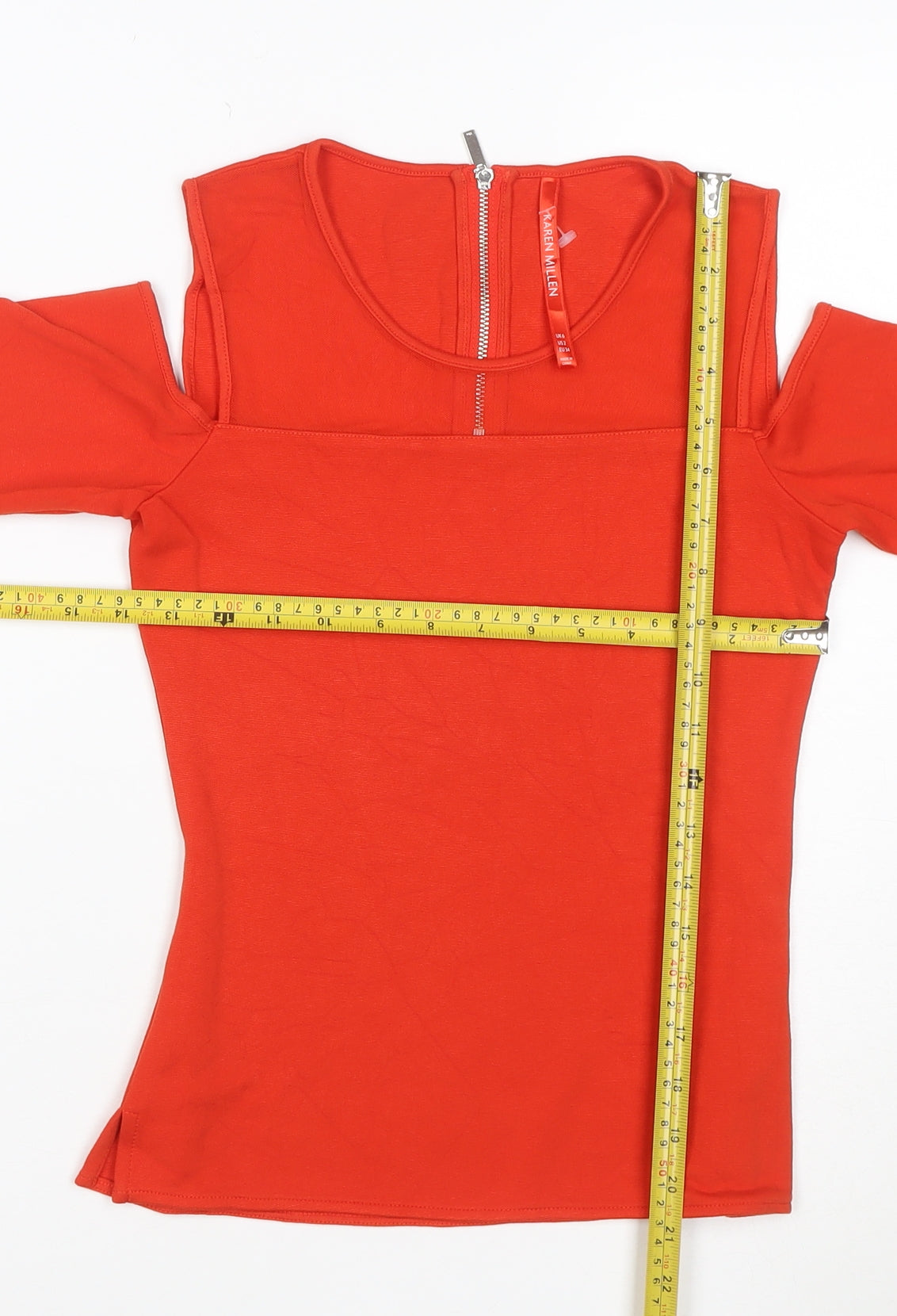 Karen Millen Women's Red Cold Shoulder Long Sleeve Zip Top Size 6