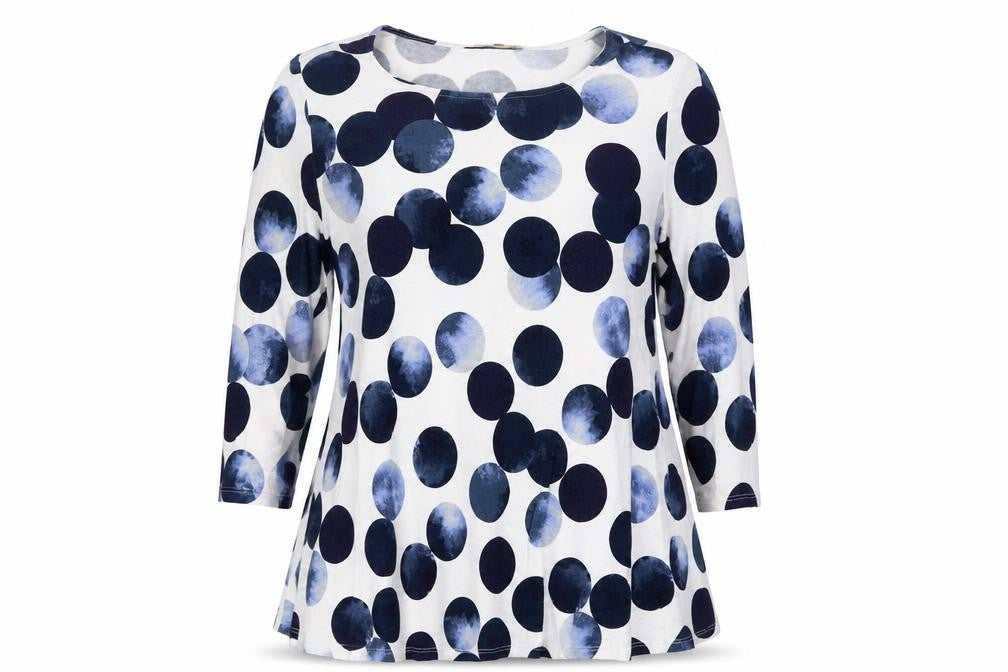 Phase Eight Women’s Blue Polka Dot 3/4 Sleeve Jersey Tunic Blouse M