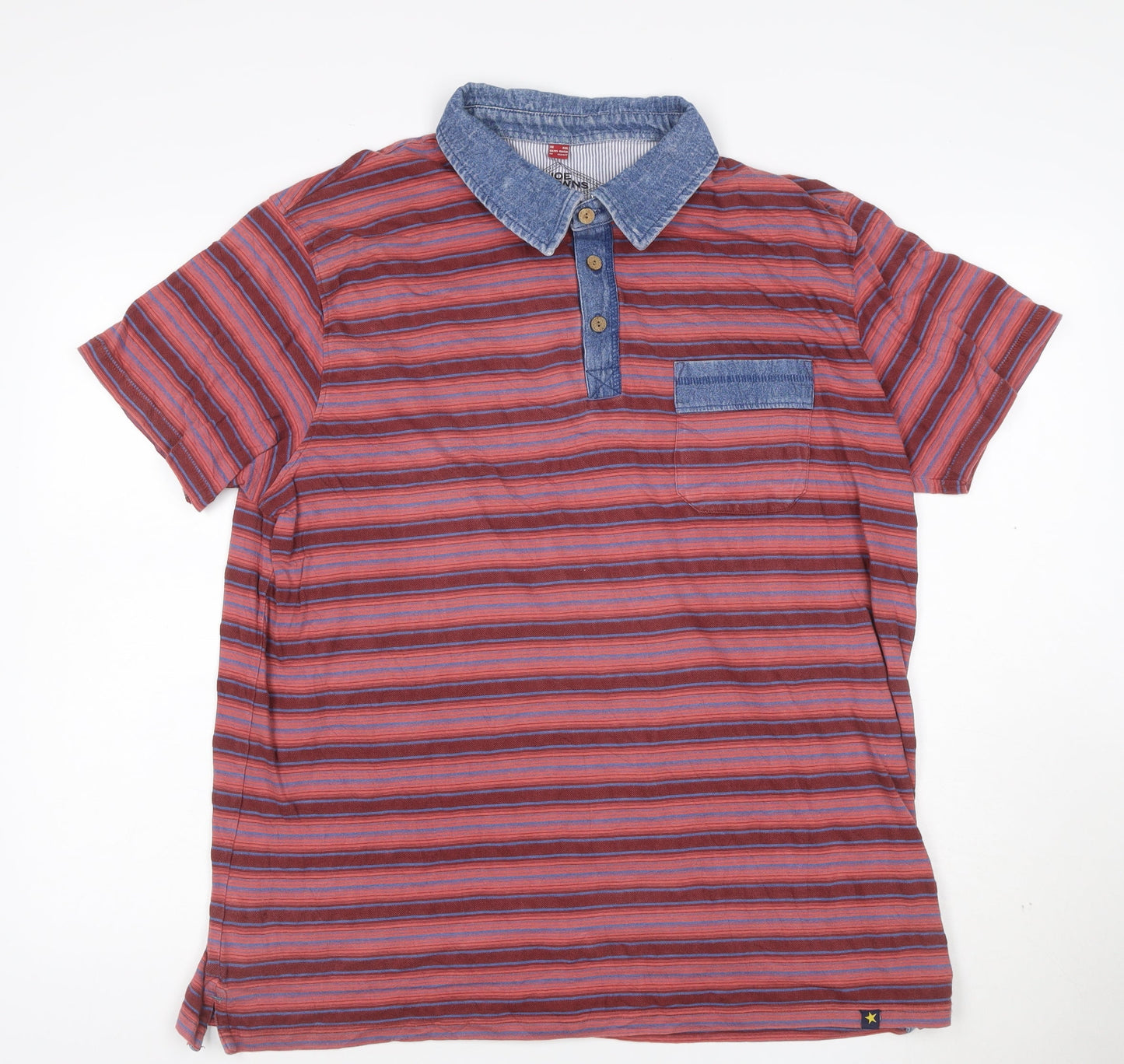 Joe Browns Men's Red Striped Short Sleeve Cotton Polo Shirt 2XL