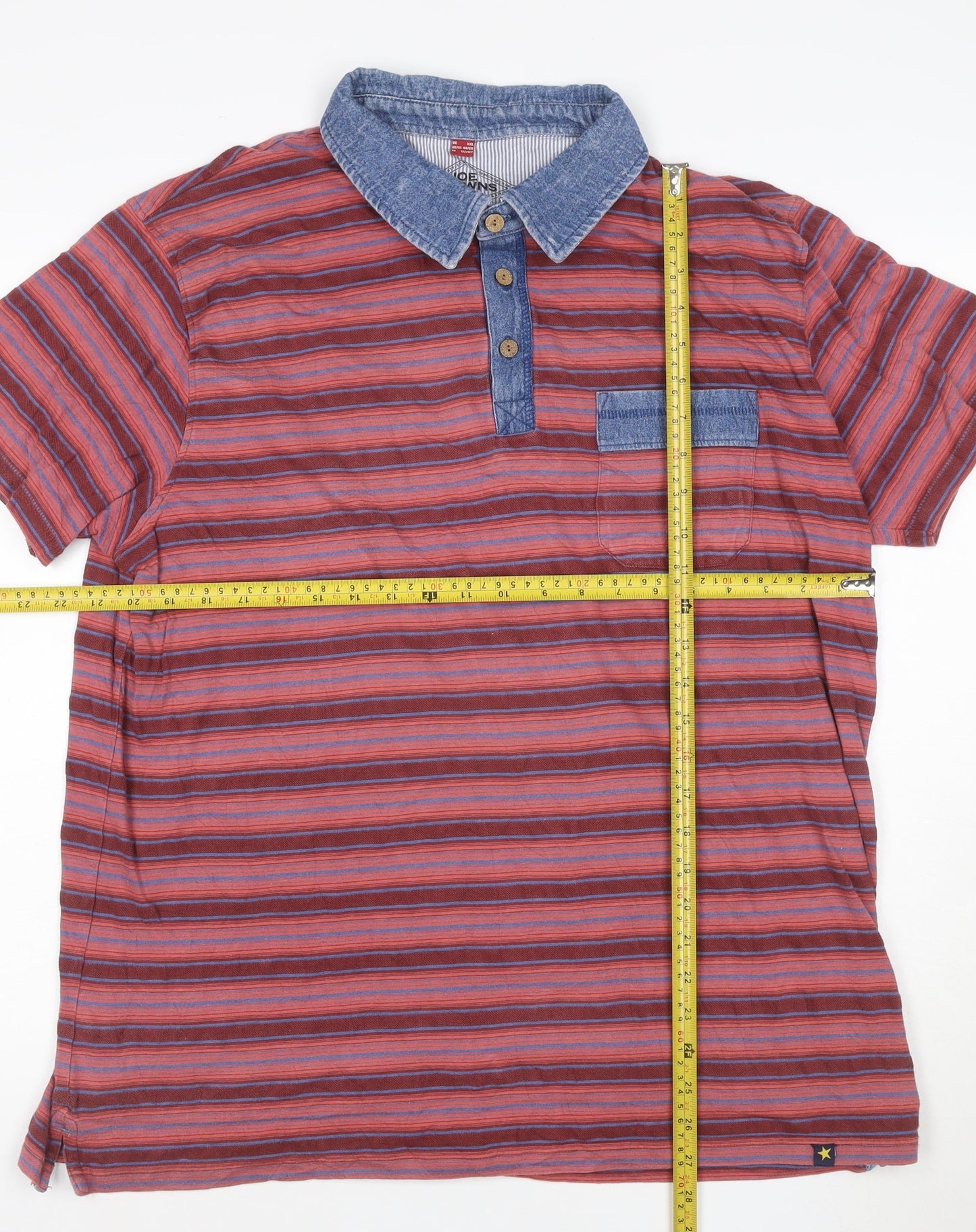 Joe Browns Men's Red Striped Short Sleeve Cotton Polo Shirt 2XL