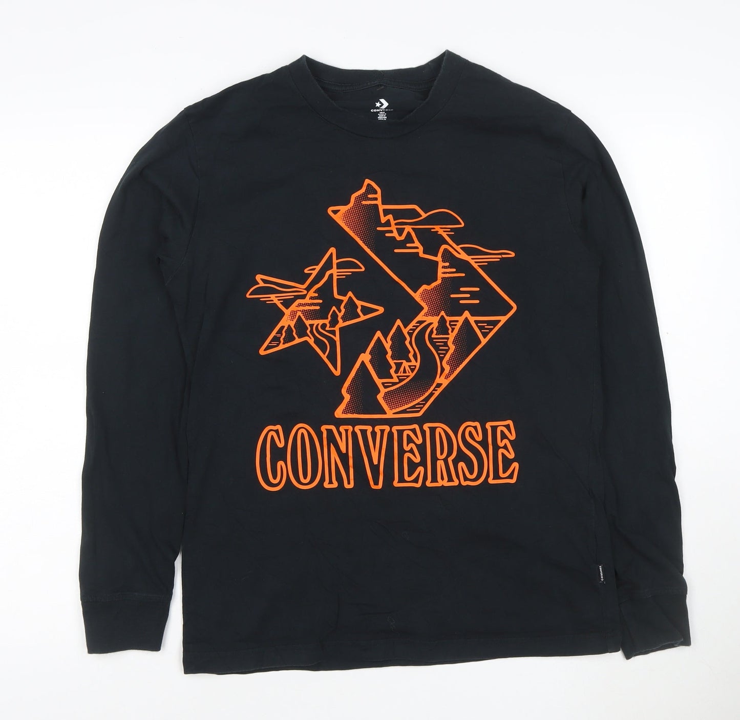 Converse Men's Black Long Sleeve Graphic Print Cotton T-Shirt M