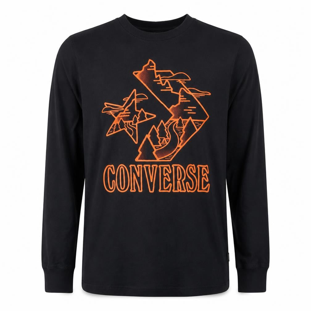 Converse Men's Black Long Sleeve Graphic Print Cotton T-Shirt M