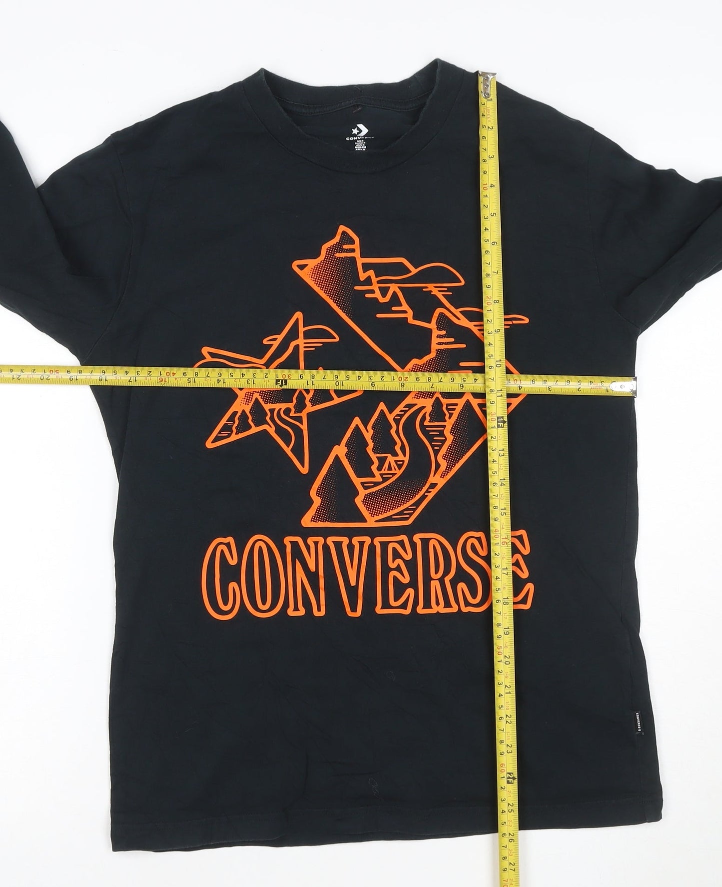 Converse Men's Black Long Sleeve Graphic Print Cotton T-Shirt M