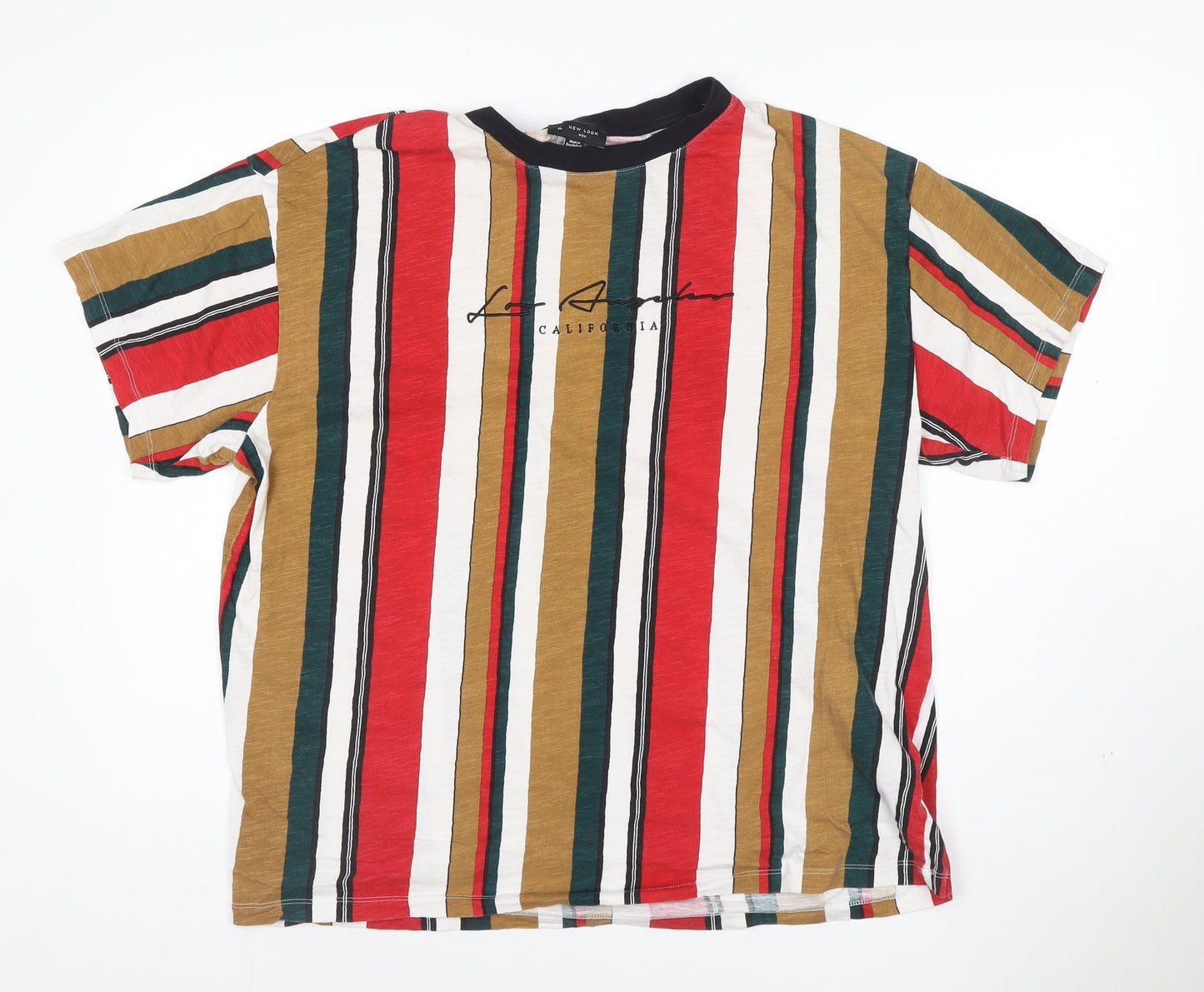 New Look Men's Multicoloured Striped LA California Crew Neck T-Shirt XL