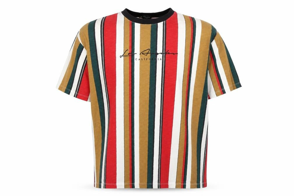 New Look Men's Multicoloured Striped LA California Crew Neck T-Shirt XL