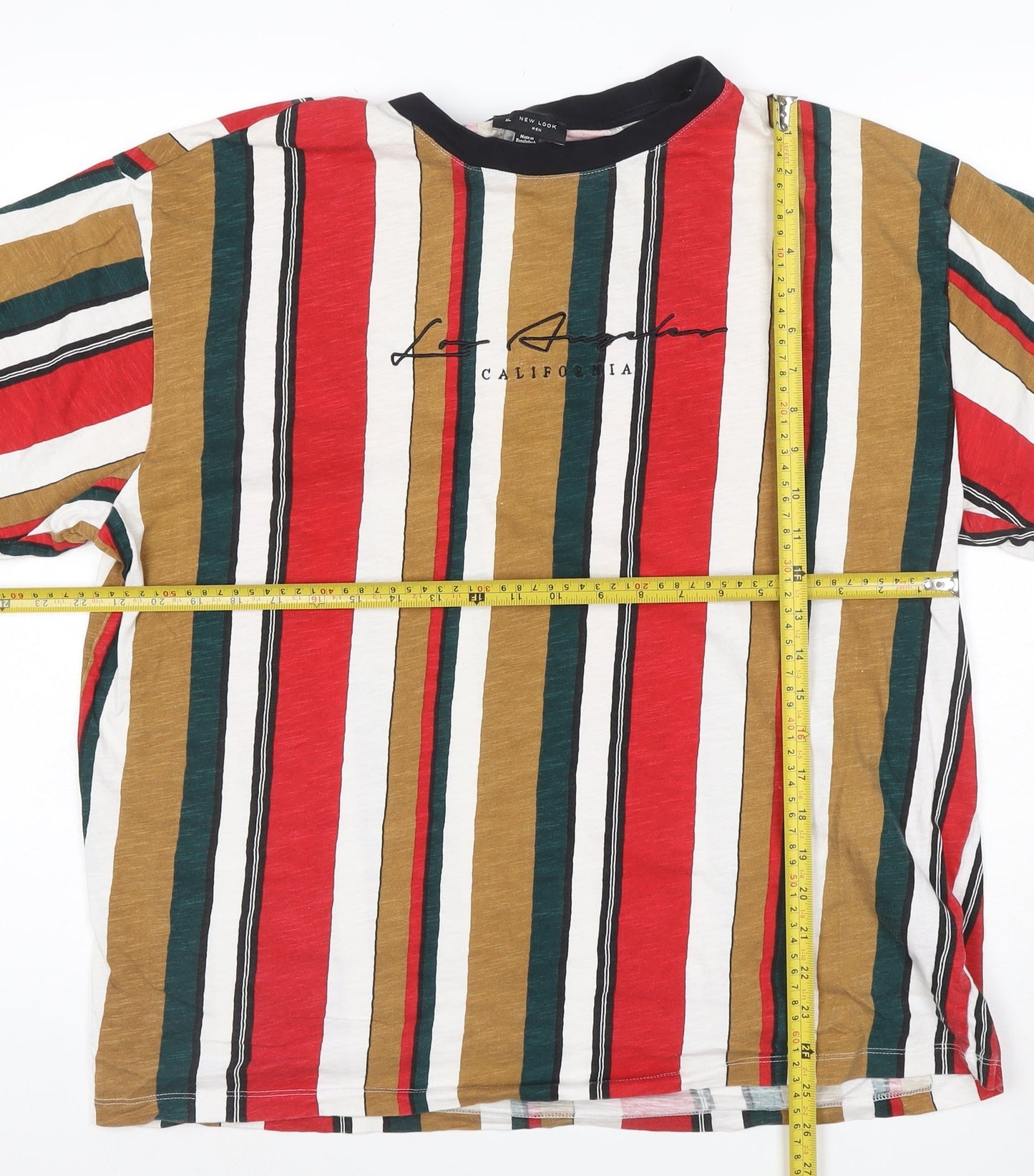New Look Men's Multicoloured Striped LA California Crew Neck T-Shirt XL