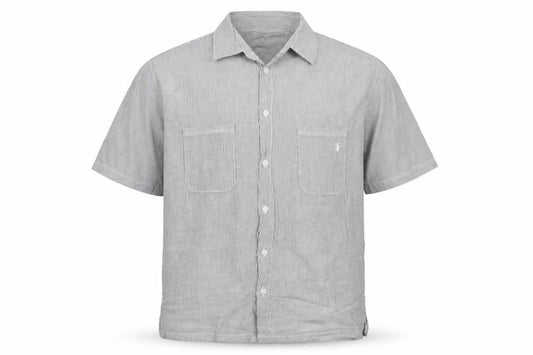 French Connection Men's Grey Striped Cotton Short Sleeve Shirt L