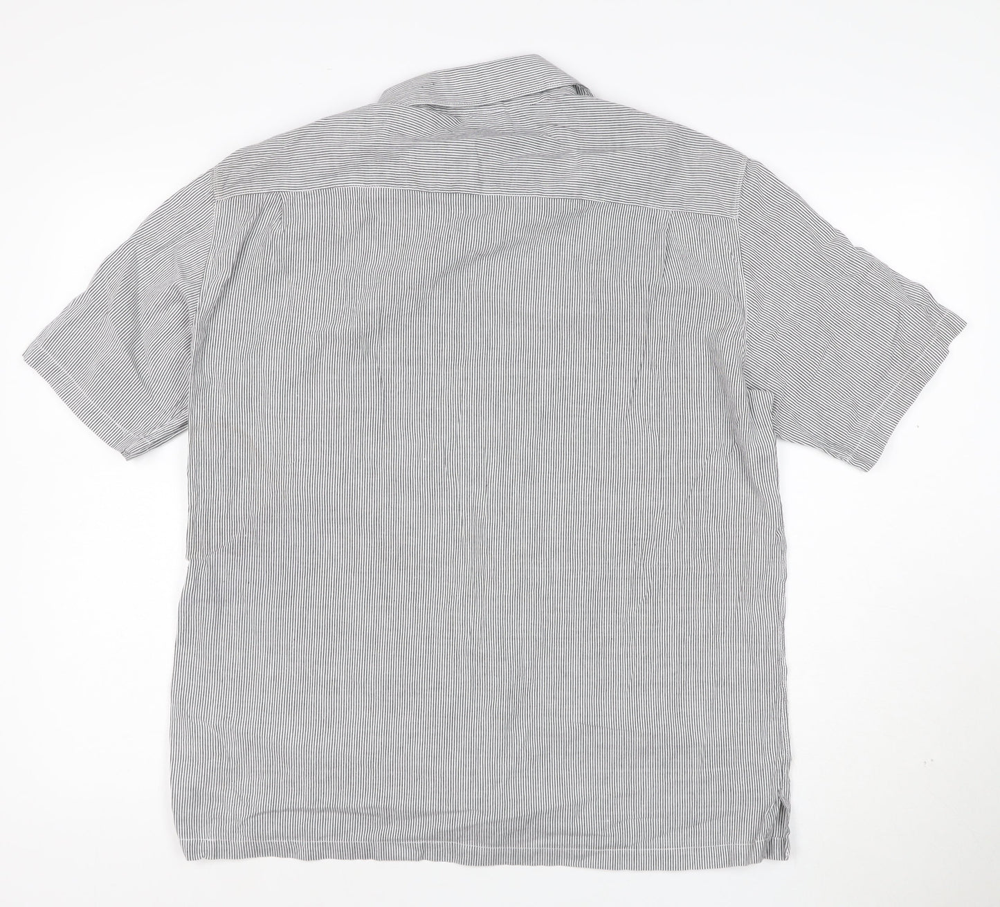 French Connection Men's Grey Striped Cotton Short Sleeve Shirt L