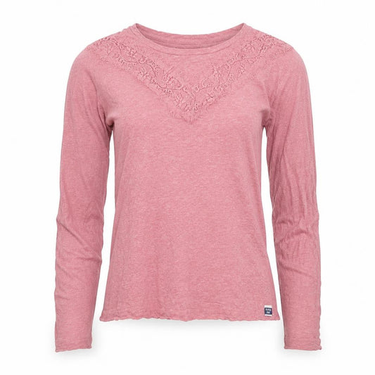 Superdry Womens Pink Long Sleeve Lace Jersey Top Size 10
