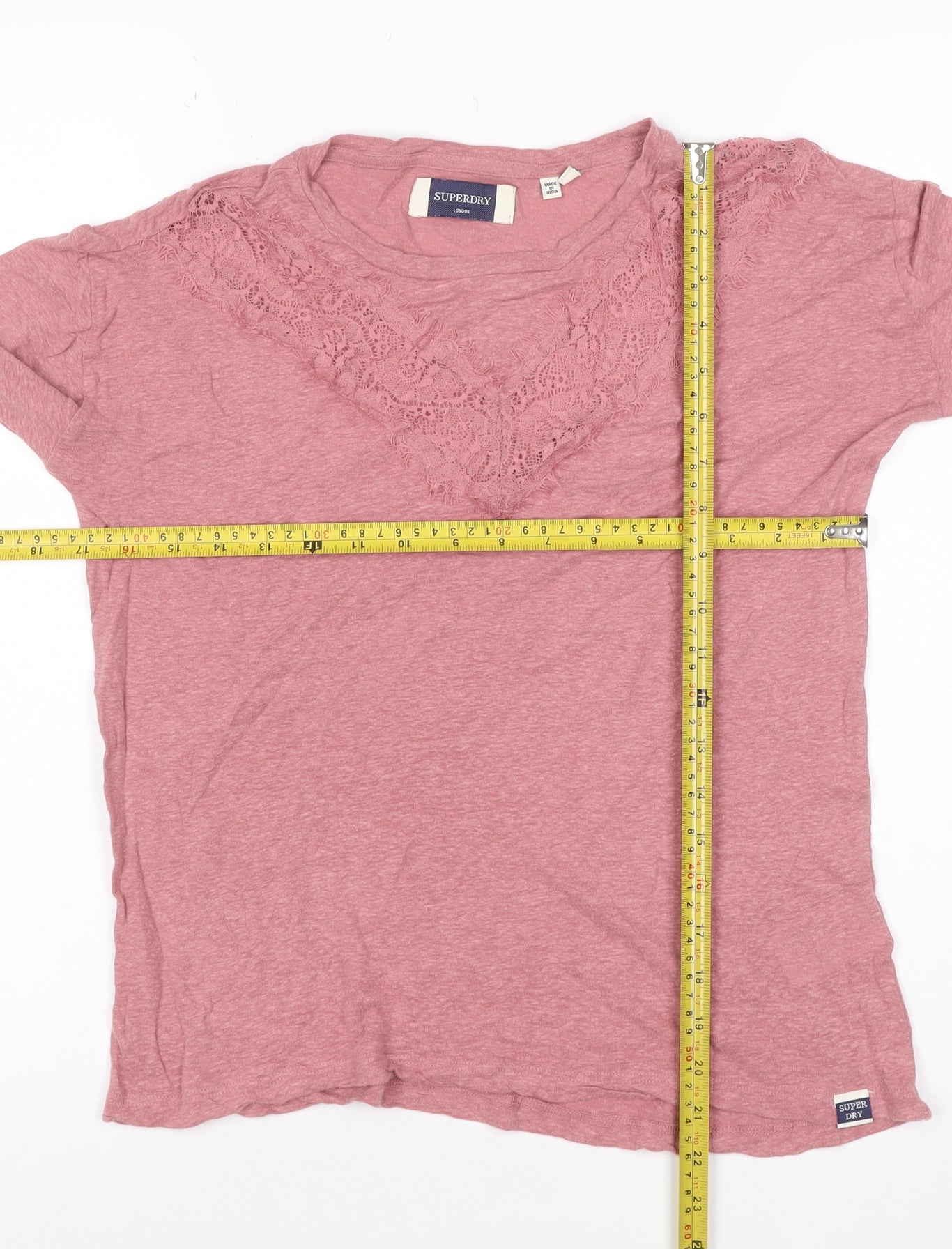 Superdry Womens Pink Long Sleeve Lace Jersey Top Size 10