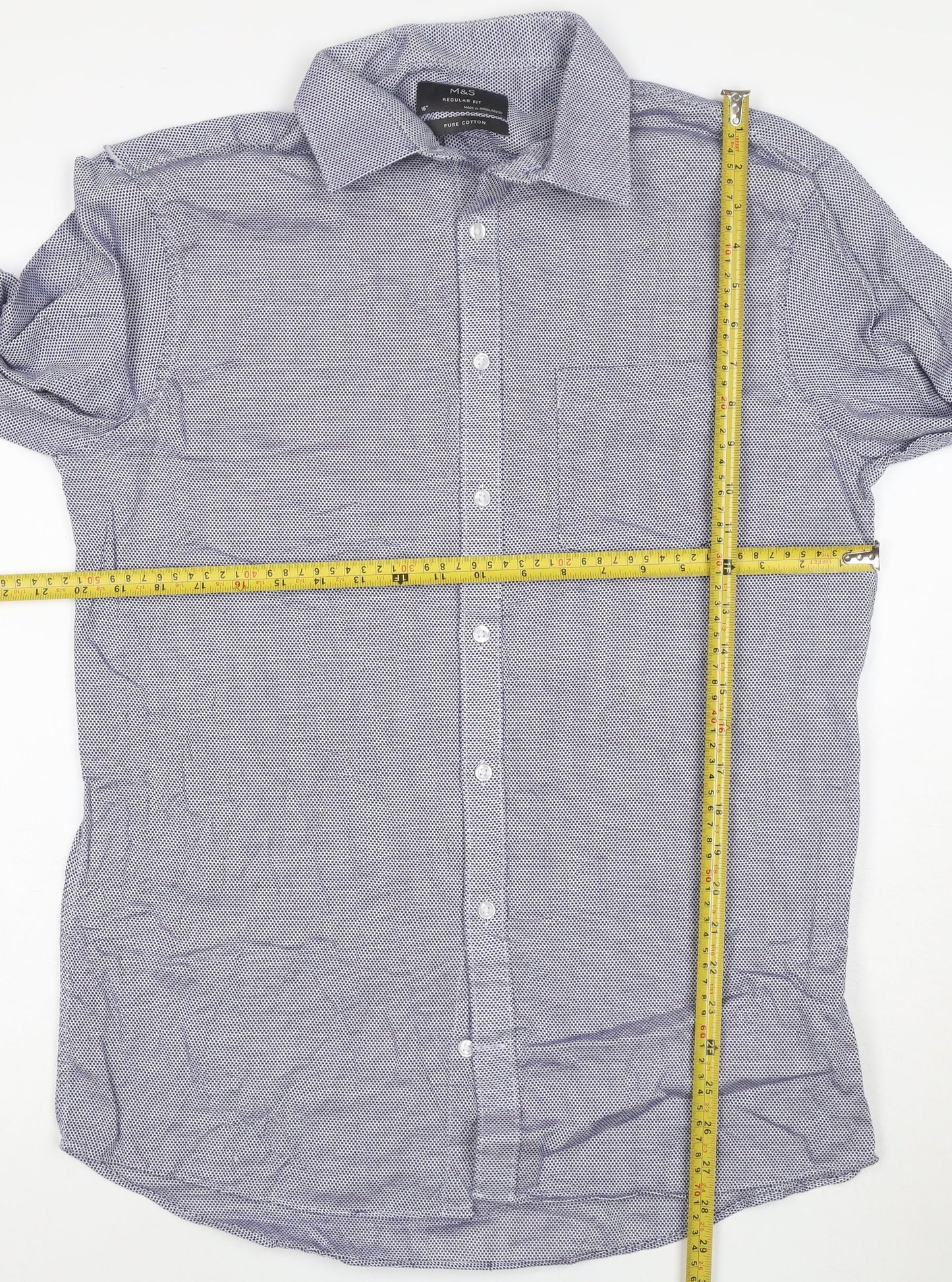 Marks and Spencer Men’s Blue Regular Fit 16 Button-Up Long Sleeve Cotton Shirt