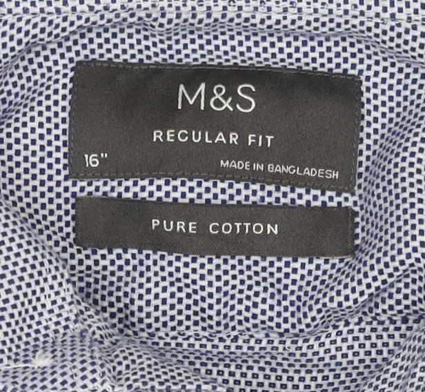 Marks and Spencer Men’s Blue Regular Fit 16 Button-Up Long Sleeve Cotton Shirt