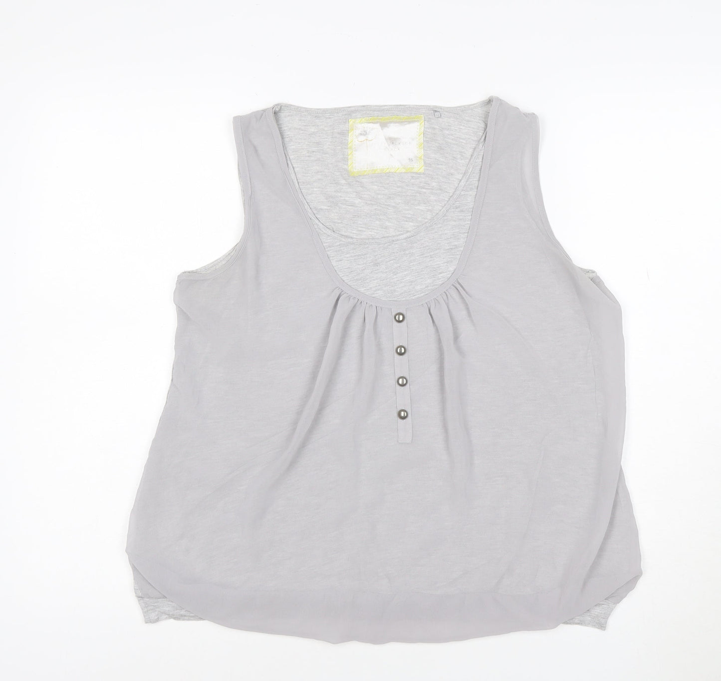 Deletta Womens Grey Size 16 Sleeveless Scoop Neck Button Tank Top