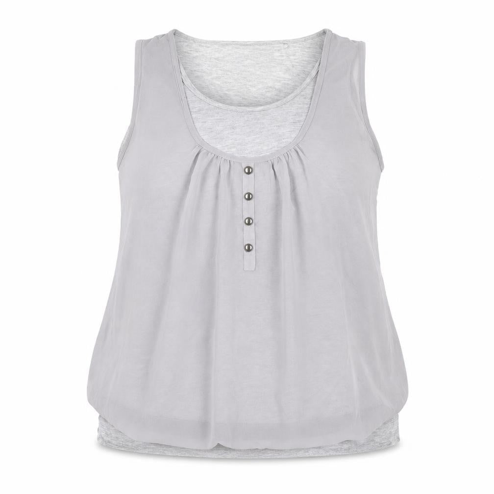 Deletta Womens Grey Size 16 Sleeveless Scoop Neck Button Tank Top