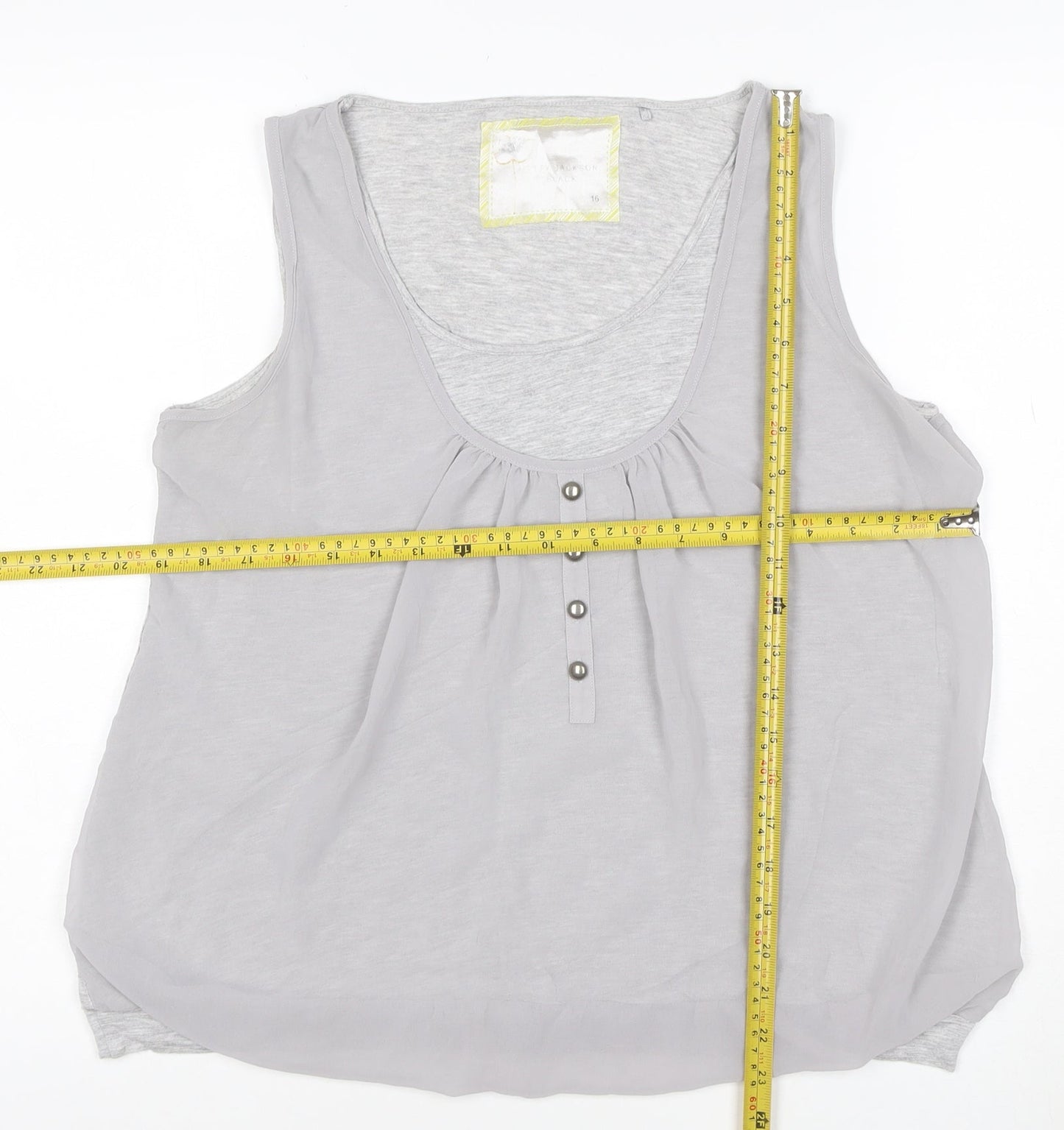 Deletta Womens Grey Size 16 Sleeveless Scoop Neck Button Tank Top