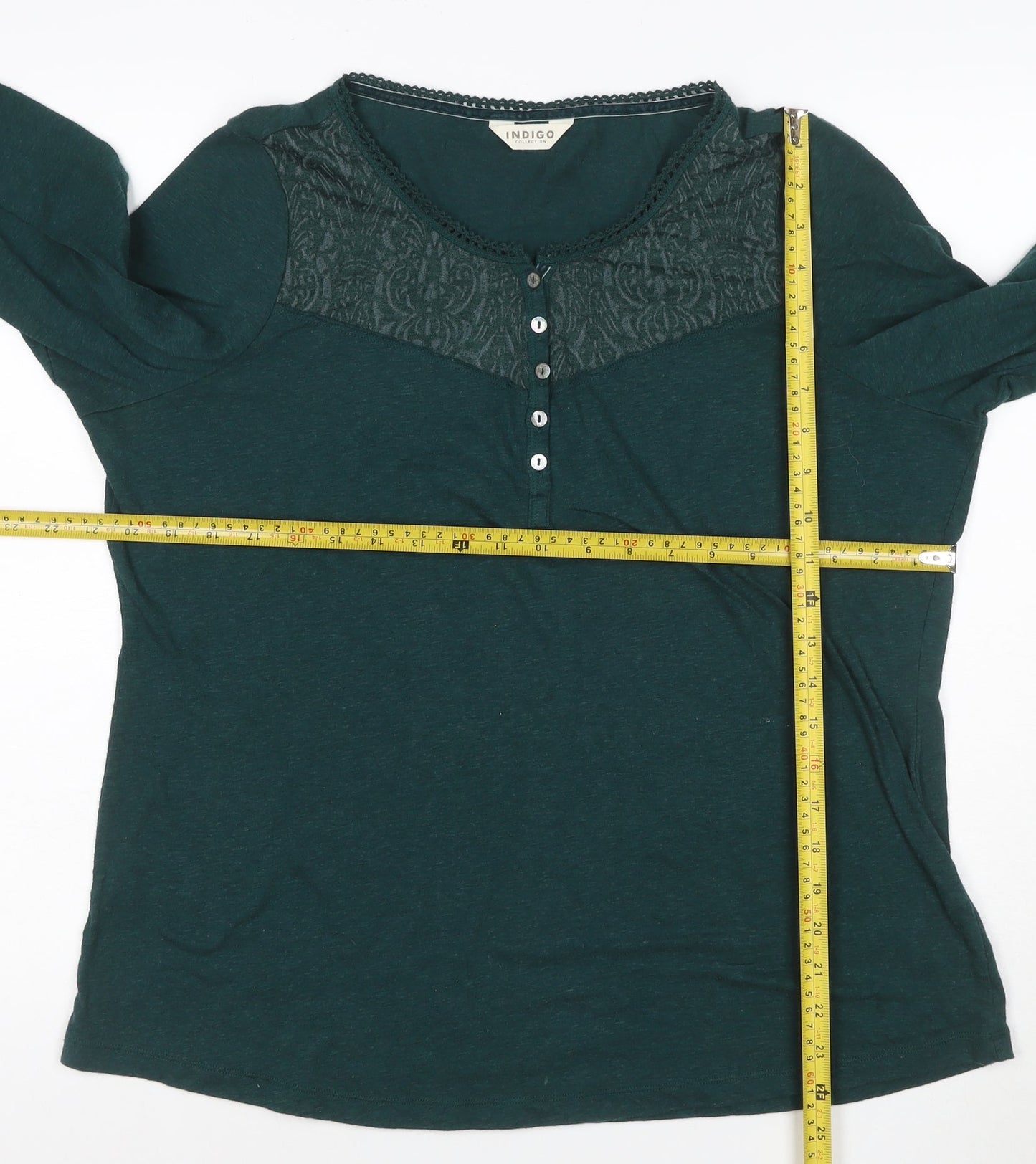 Marks and Spencer Women’s Green Long Sleeve Henley Lace Top Size 18