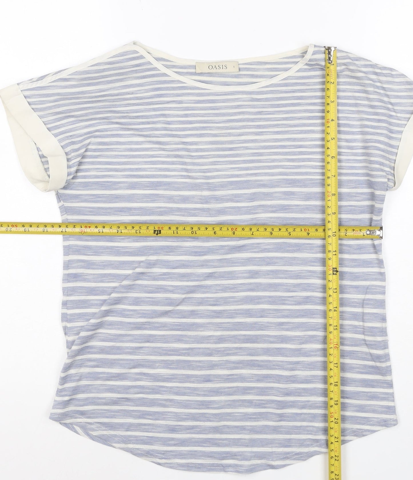 Oasis Women’s Blue Striped Boat Neck Short Sleeve T-Shirt Size S