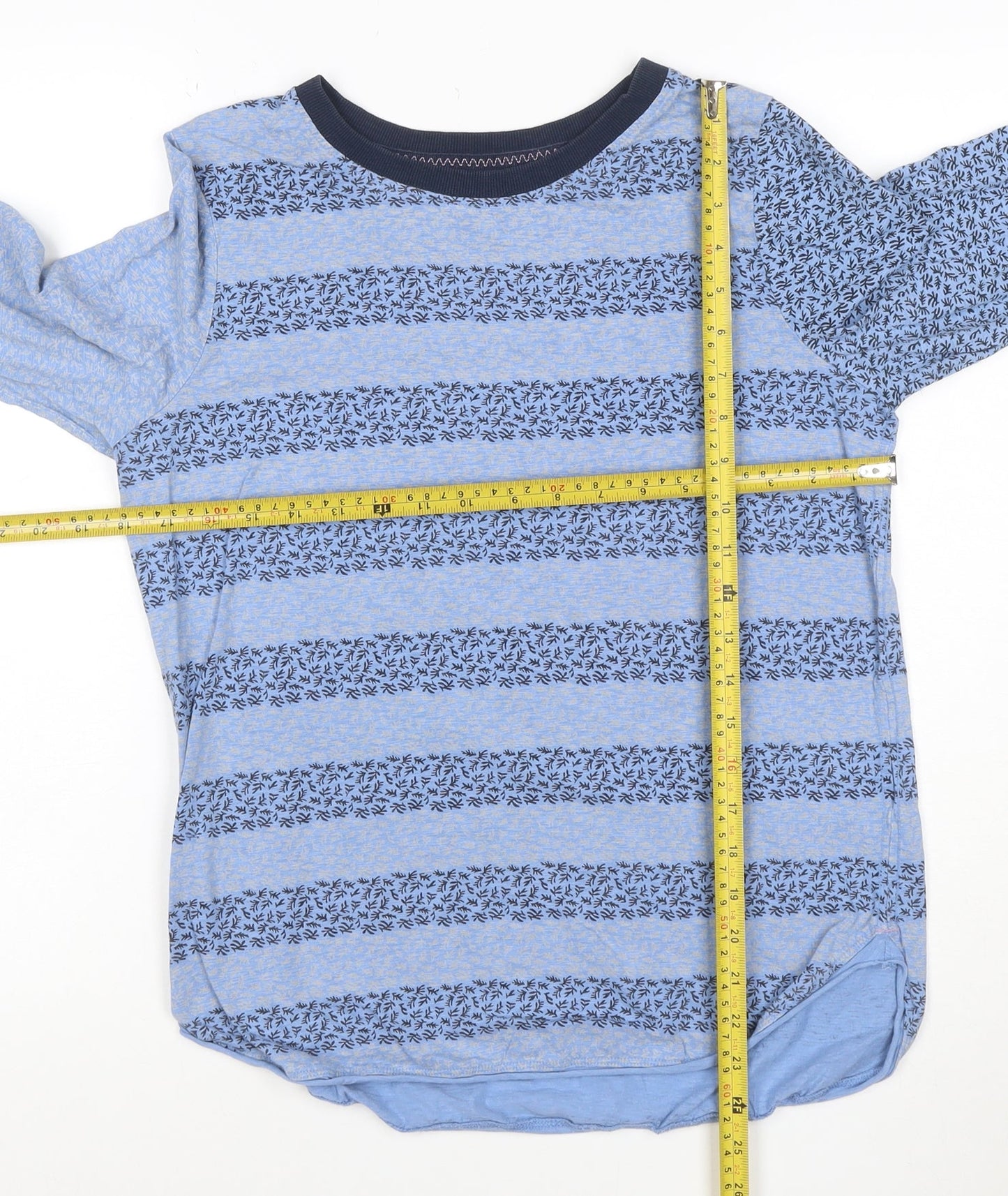 White Stuff Women's Blue Long Sleeve Cotton Striped T-Shirt UK 12