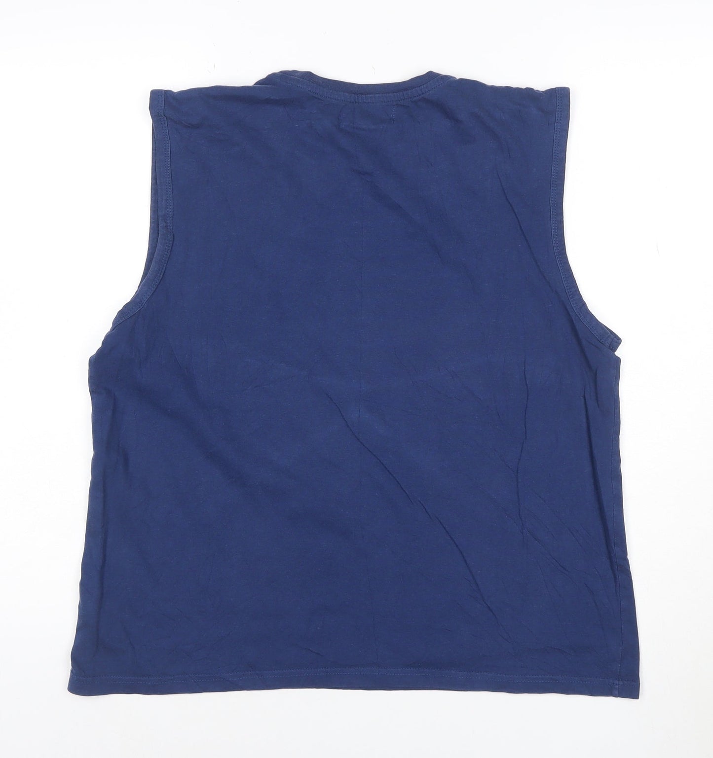 Pierre Cardin Men's Blue Sleeveless Crew Neck Cotton T-Shirt M