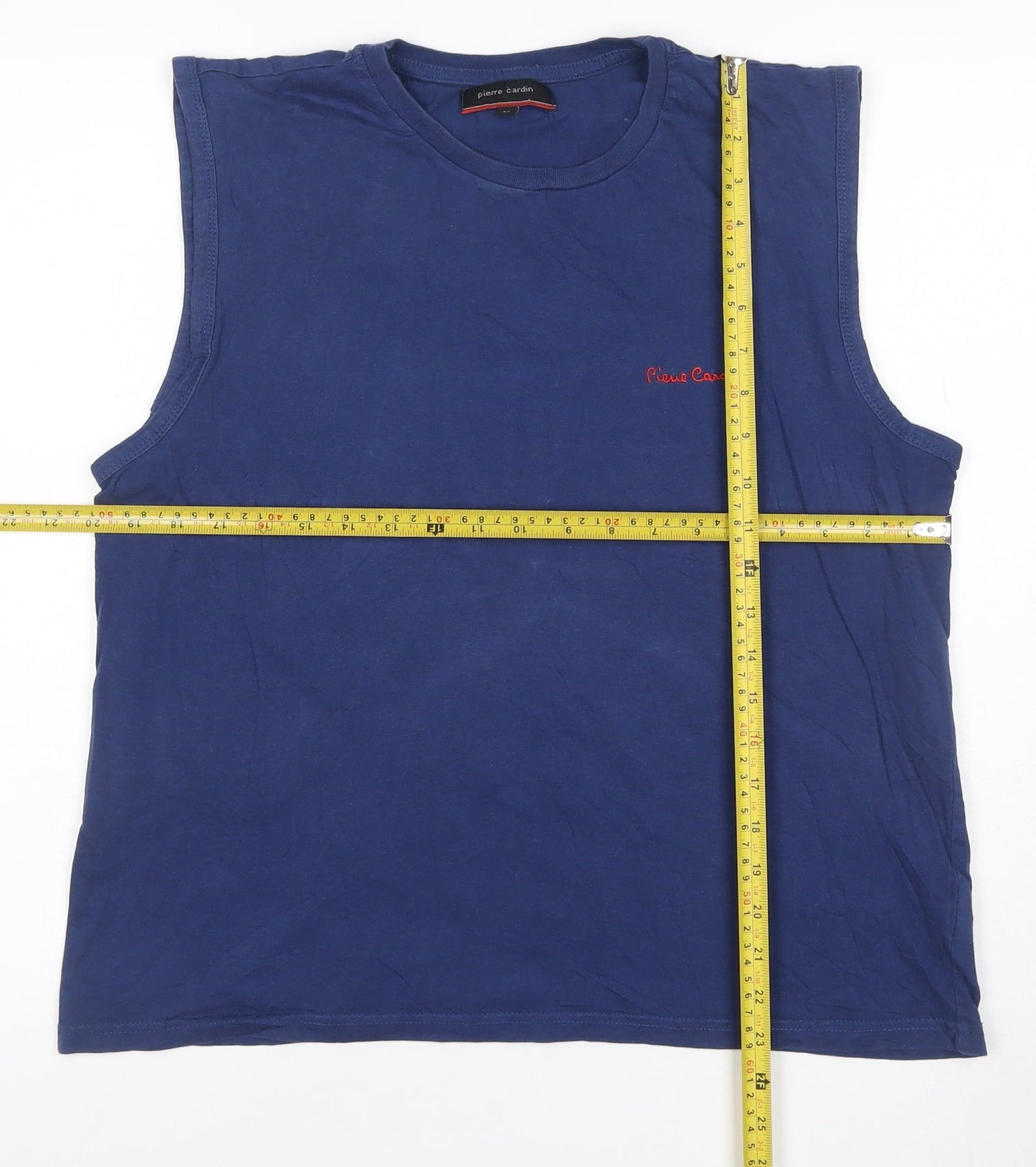 Pierre Cardin Men's Blue Sleeveless Crew Neck Cotton T-Shirt M
