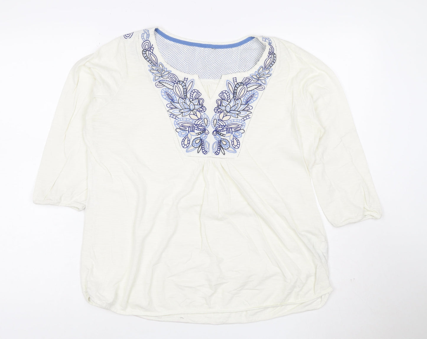 Marks and Spencer Women White Embroidered Cotton Tunic Blouse Size 16