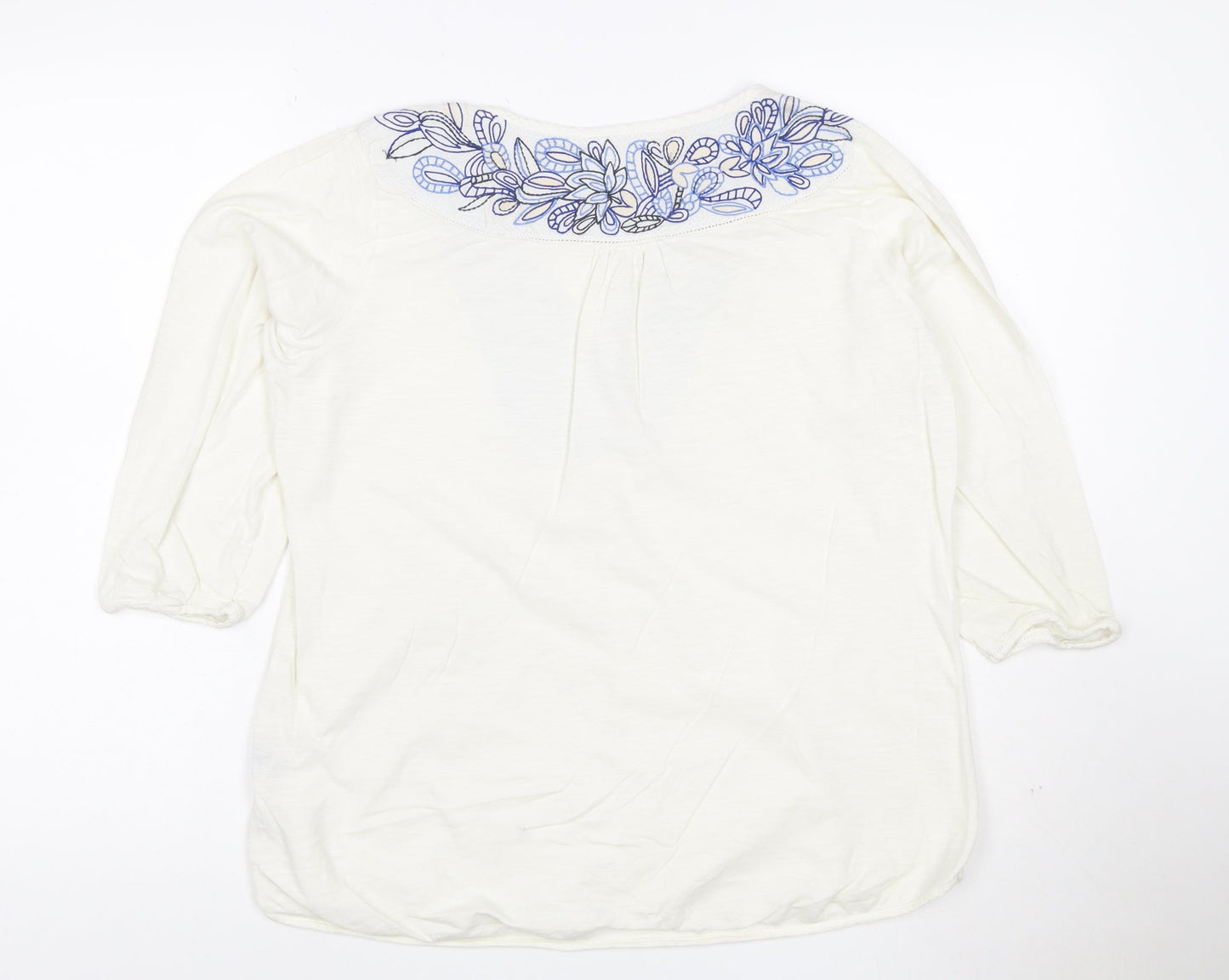 Marks and Spencer Women White Embroidered Cotton Tunic Blouse Size 16