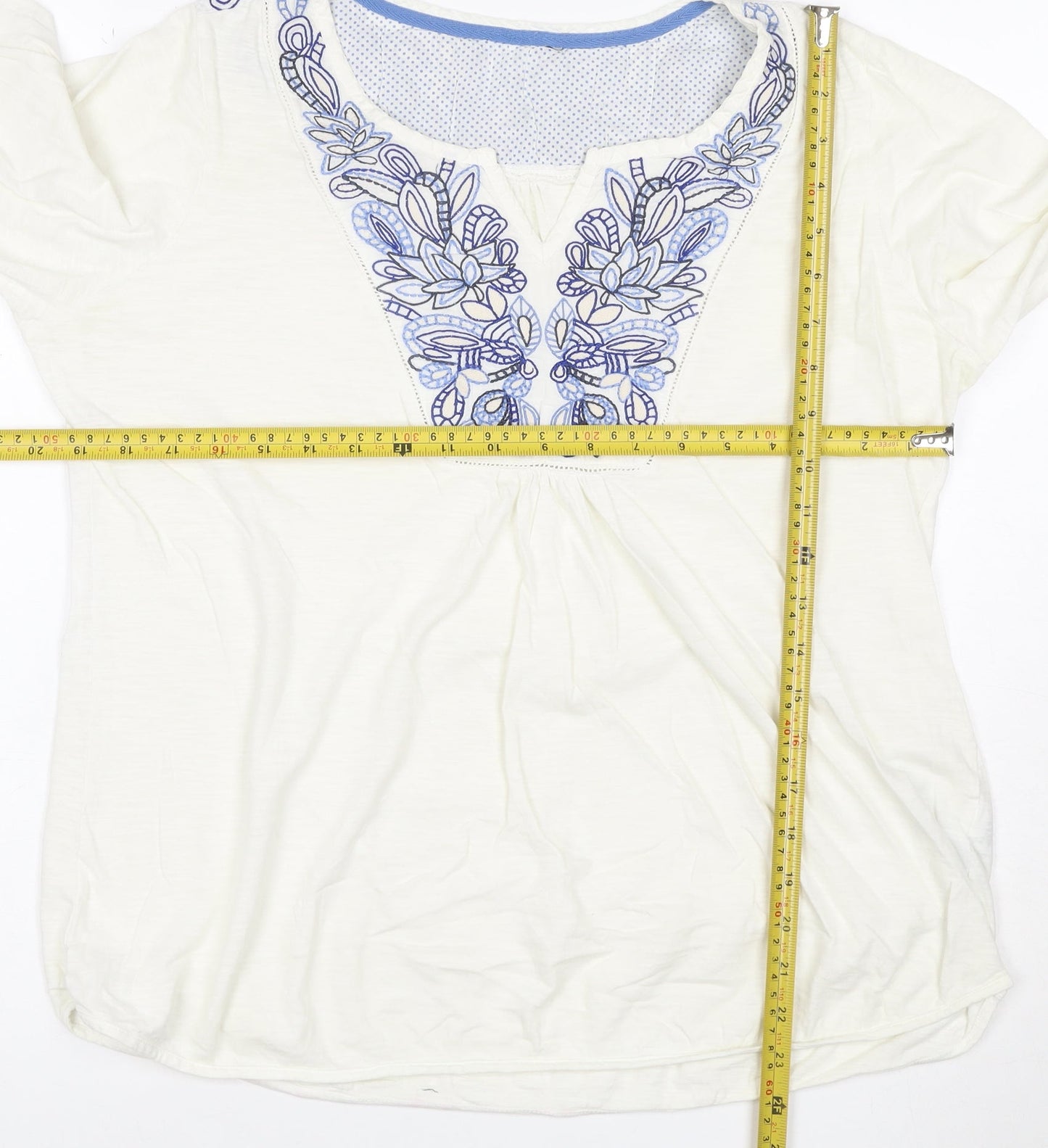 Marks and Spencer Women White Embroidered Cotton Tunic Blouse Size 16