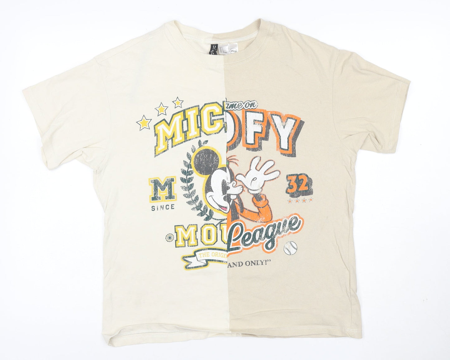 H&M Divided Women’s Beige Colourblock Mickey Mouse T-Shirt Size S