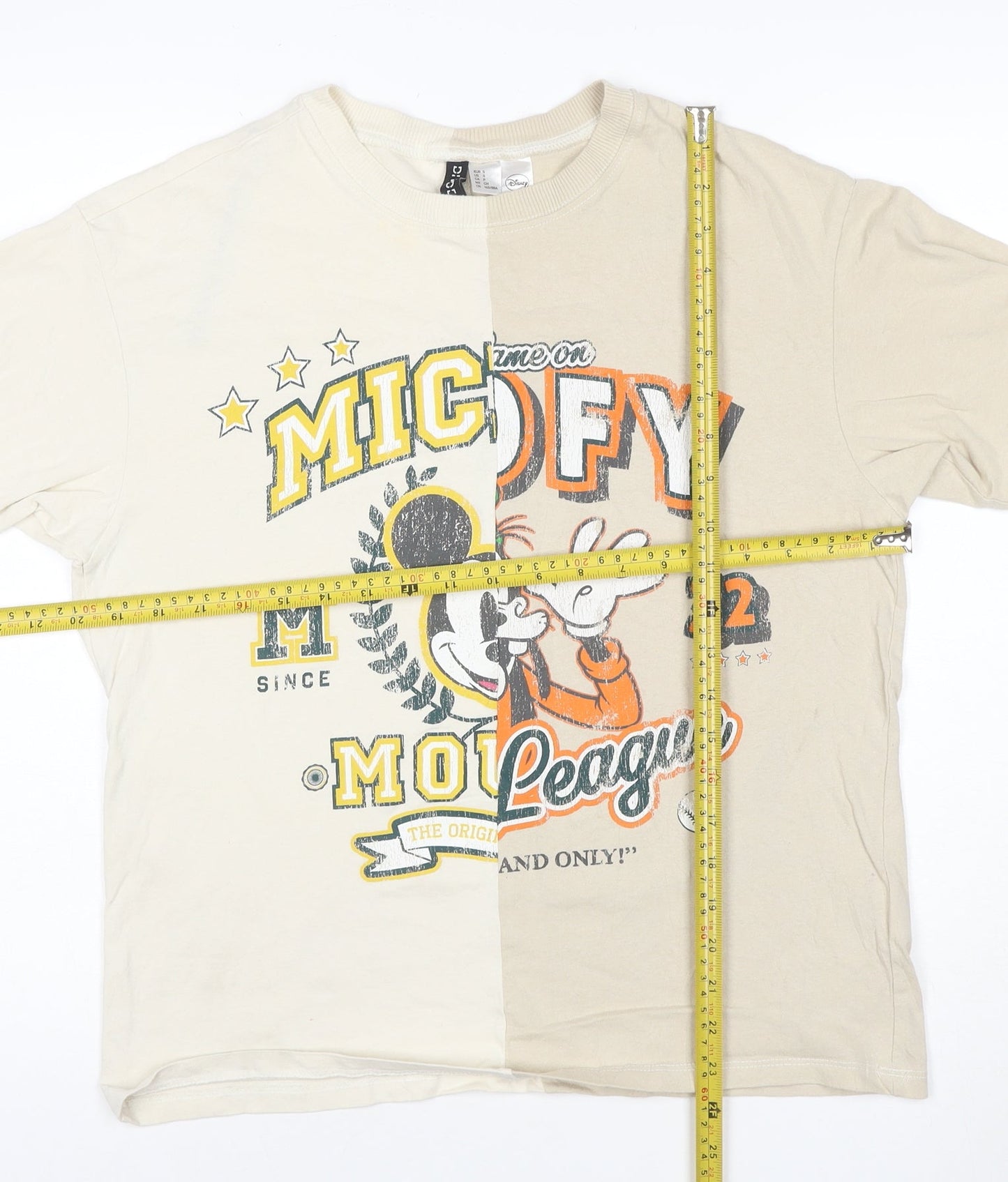 H&M Divided Women’s Beige Colourblock Mickey Mouse T-Shirt Size S
