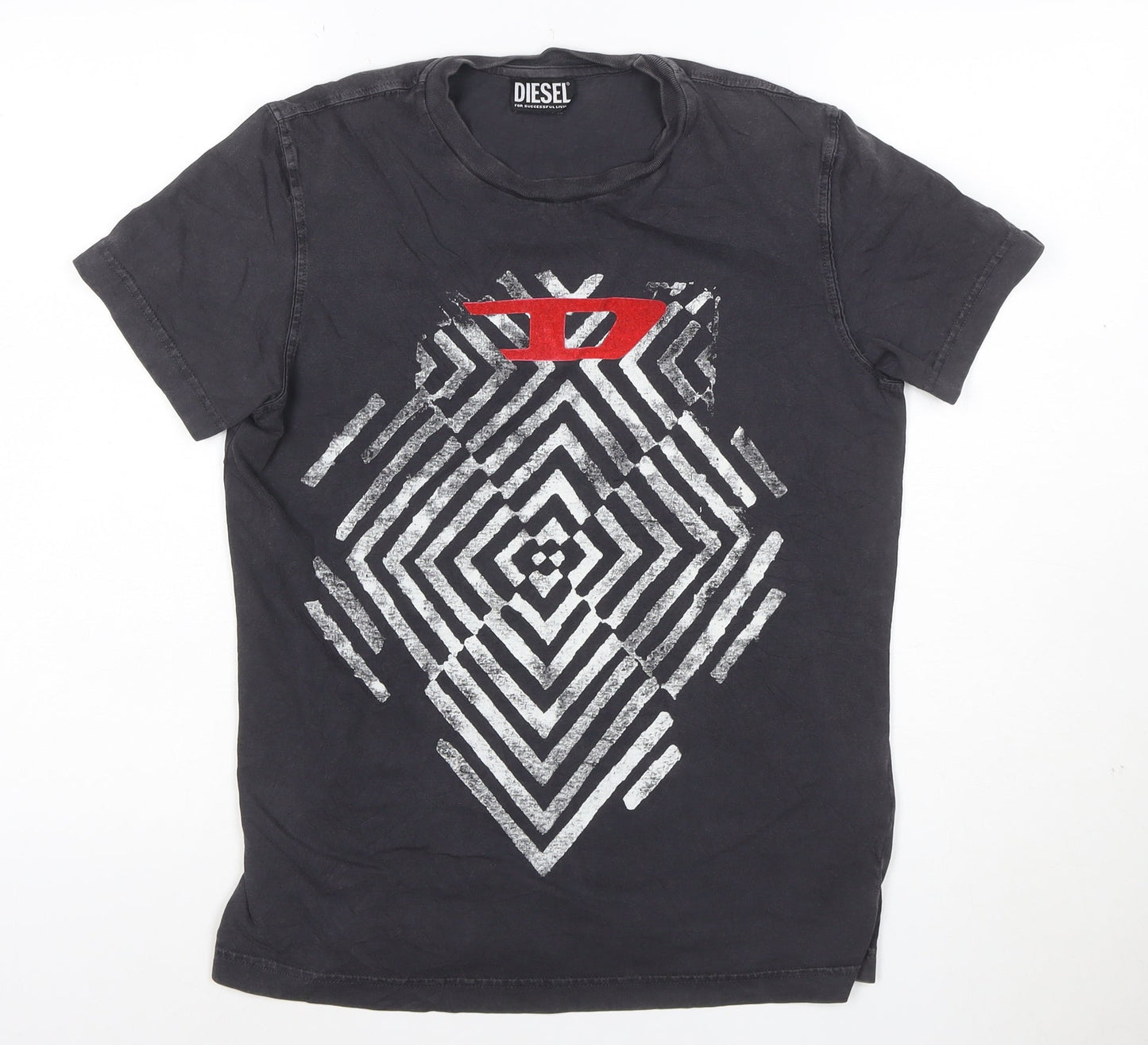 Diesel Mens Black Graphic Print Crew Neck Cotton T-Shirt XS