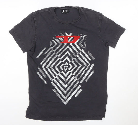 Diesel Mens Black Graphic Print Crew Neck Cotton T-Shirt XS