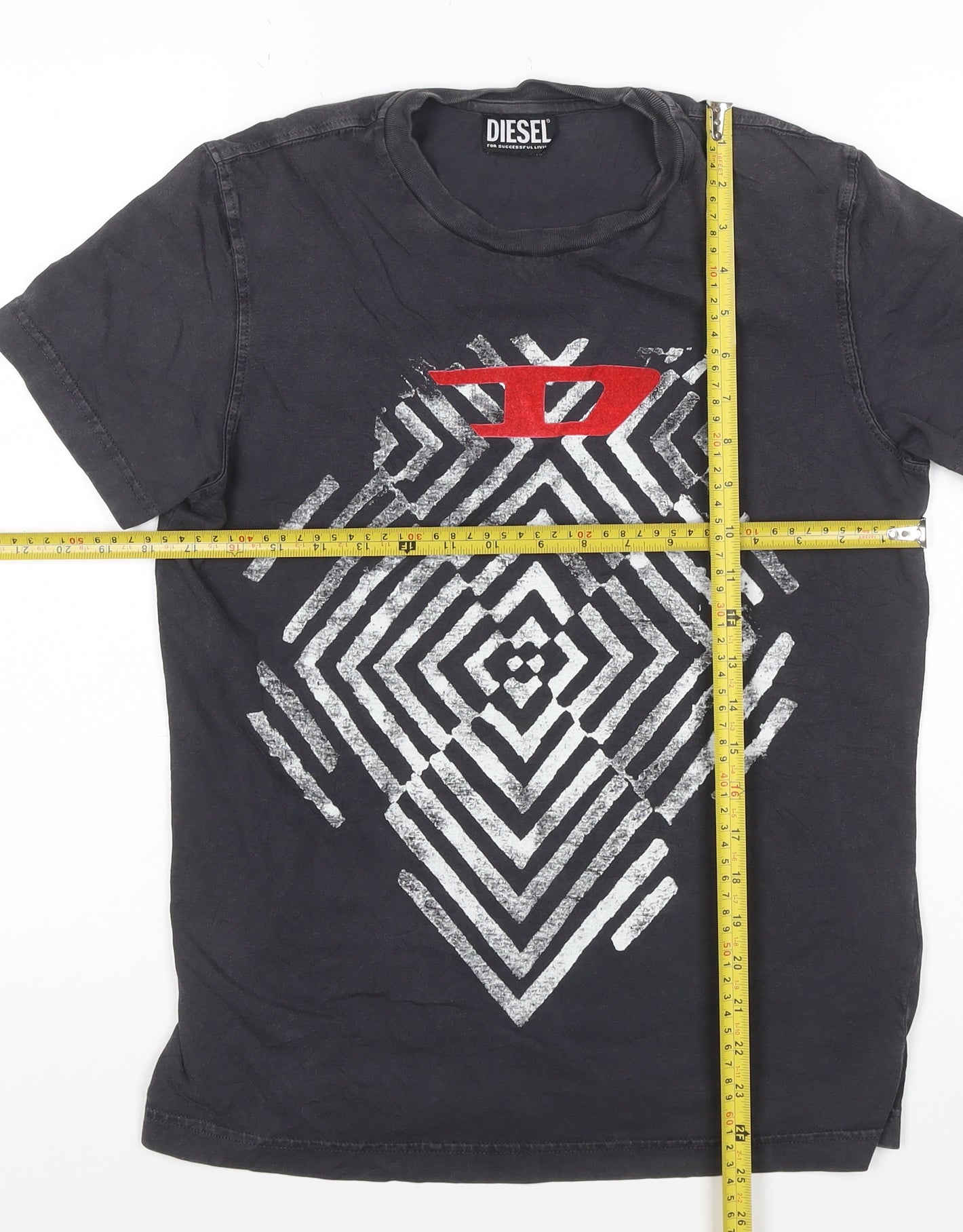 Diesel Mens Black Graphic Print Crew Neck Cotton T-Shirt XS
