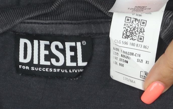 Diesel Mens Black Graphic Print Crew Neck Cotton T-Shirt XS