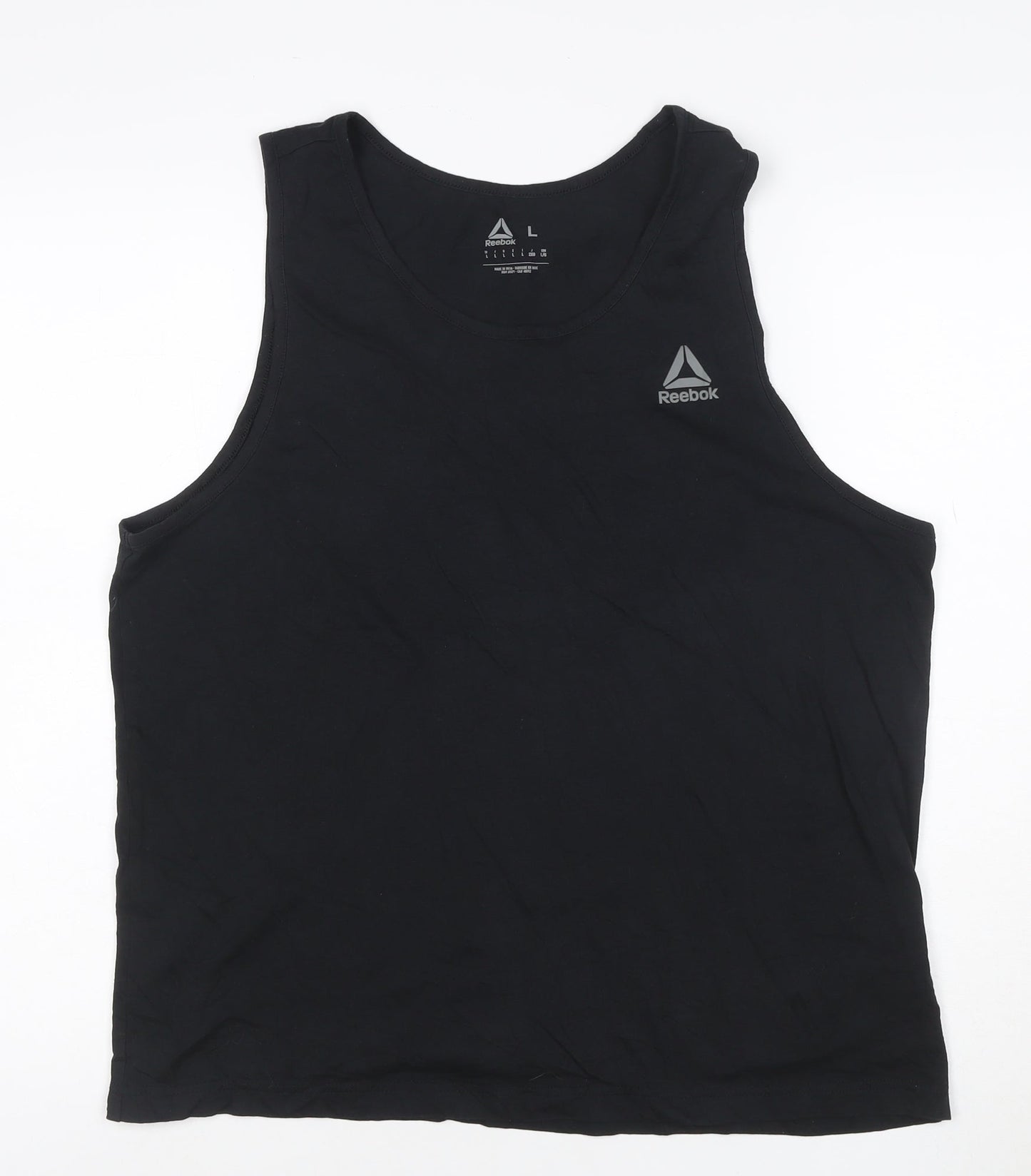 Reebok Womens Black L Tank Top Cotton Blend Sleeveless Sports Vest