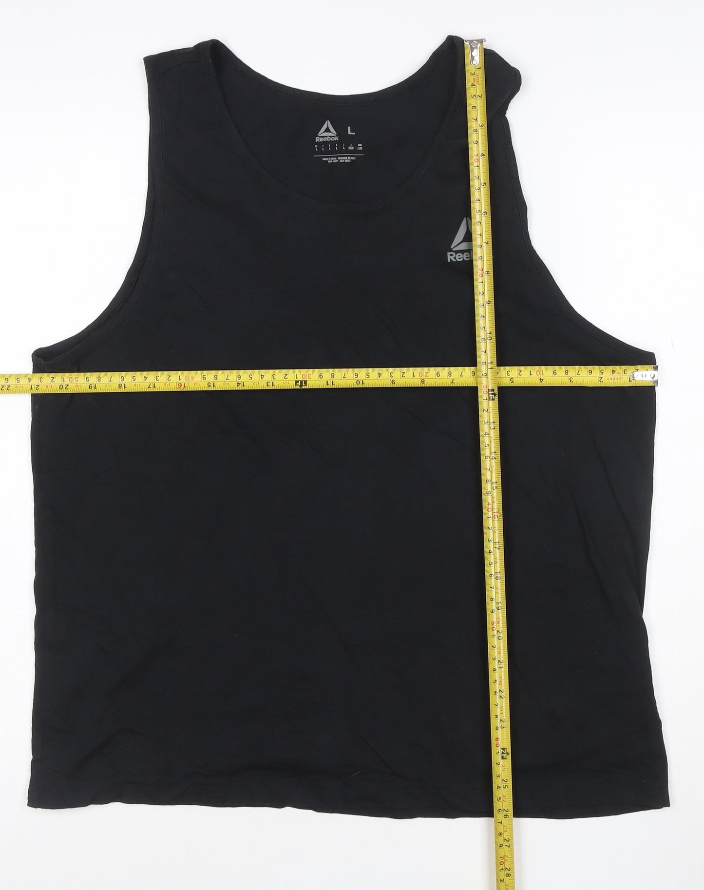 Reebok Womens Black L Tank Top Cotton Blend Sleeveless Sports Vest