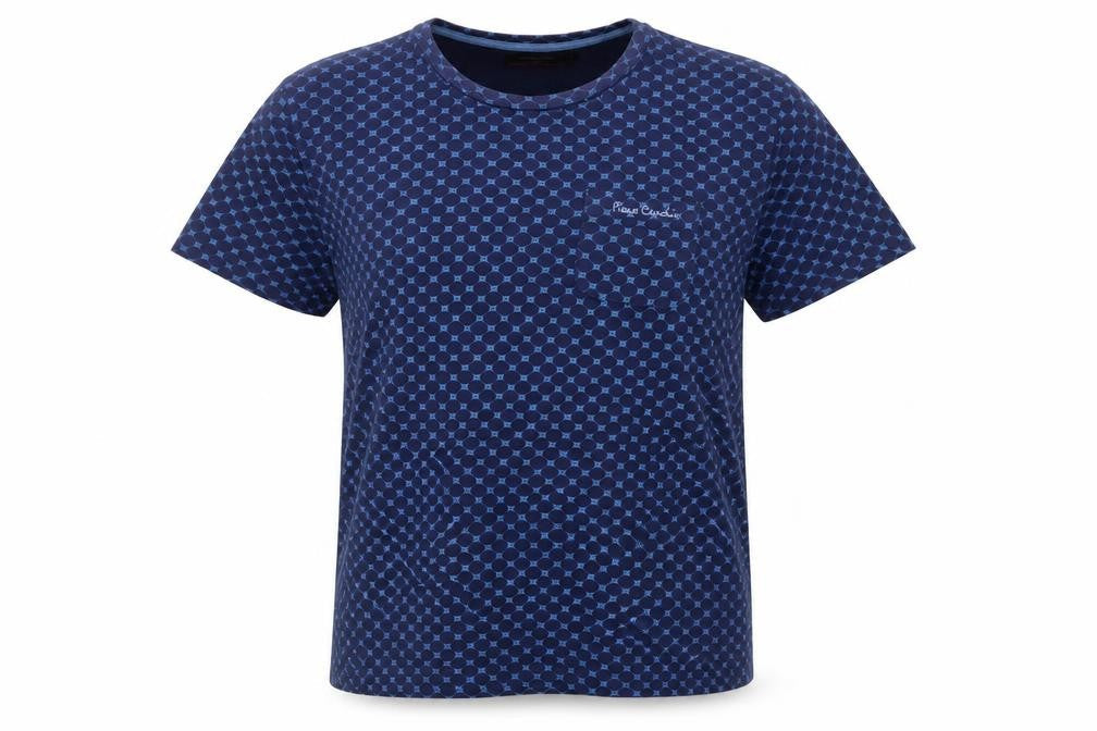 Pierre Cardin Blue Geometric Cotton T-Shirt L Unisex Adults