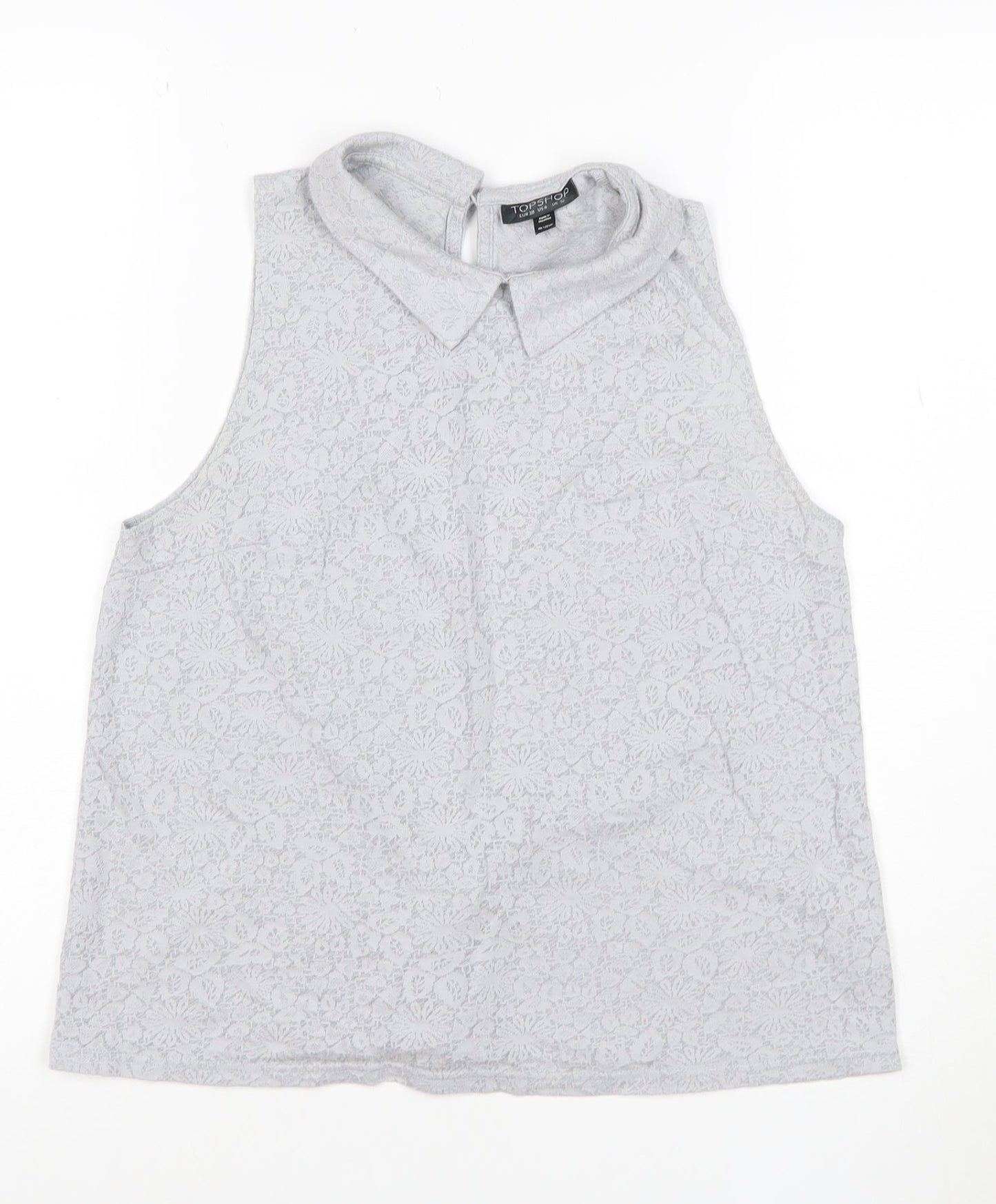 Topshop Womens Grey Floral Lace Collared Sleeveless Blouse Size 10